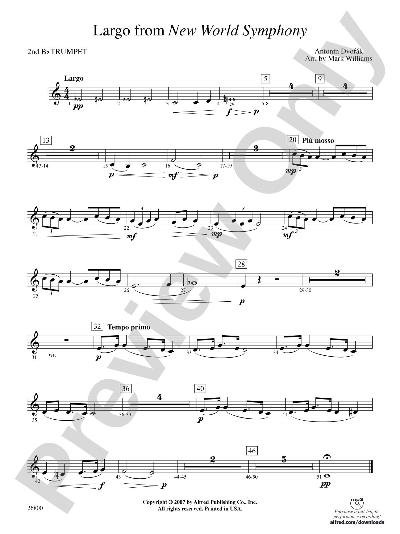 Largo from New World Symphony: 2nd B-flat Trumpet