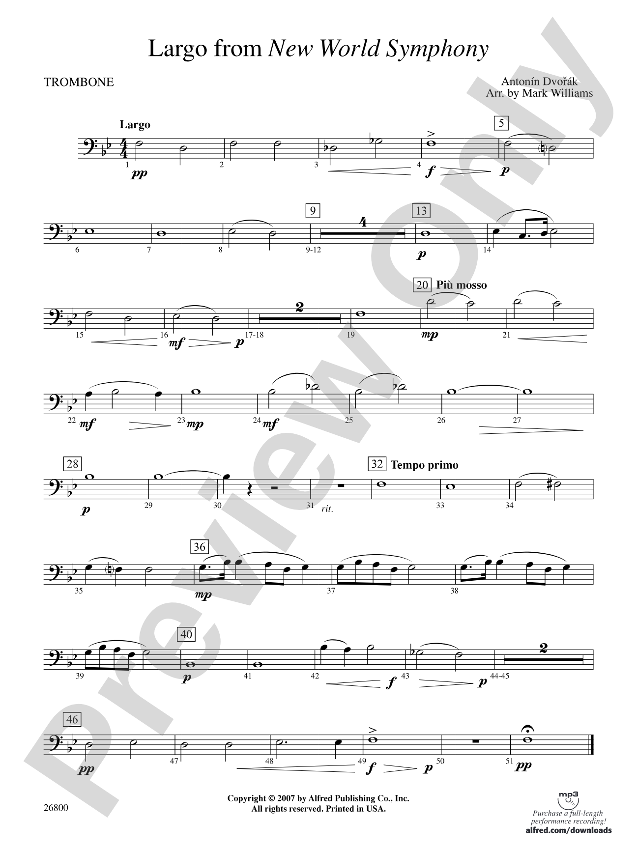 Largo from New World Symphony: 1st Trombone