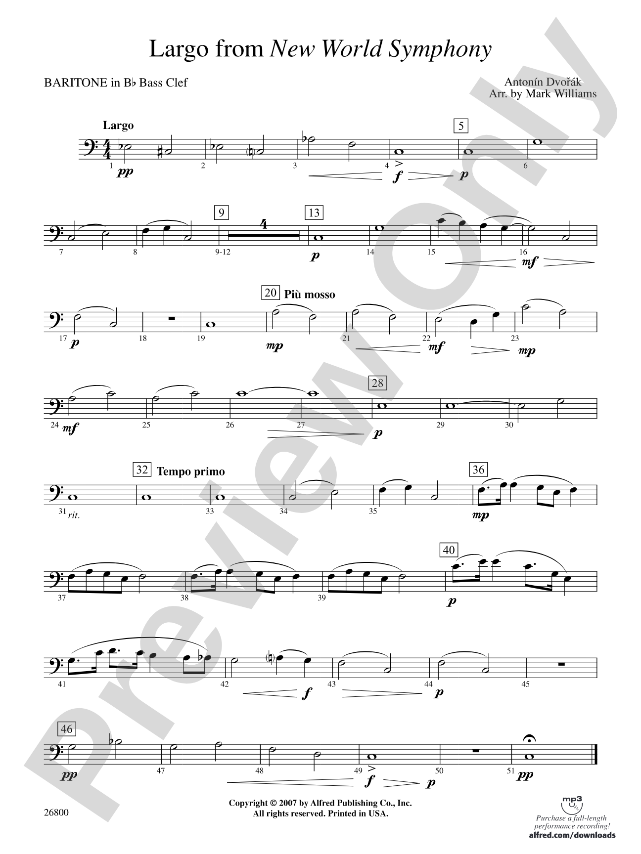Largo from New World Symphony: (wp) B-flat Baritone B.C.