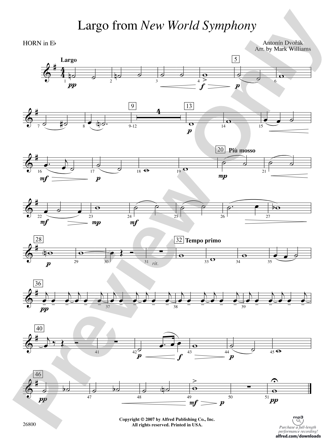 Largo from New World Symphony: (wp) 1st Horn in E-flat