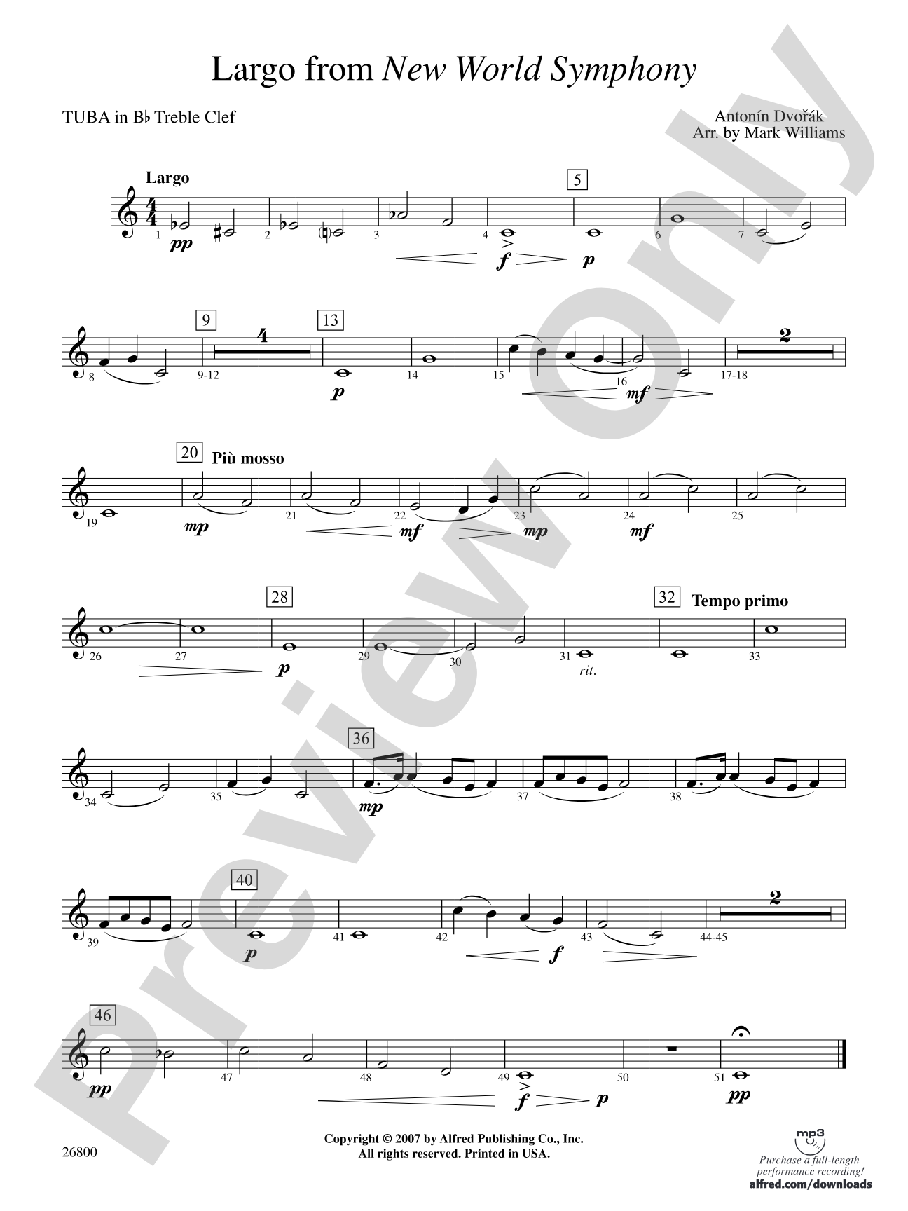 Largo from New World Symphony: (wp) B-flat Tuba T.C.