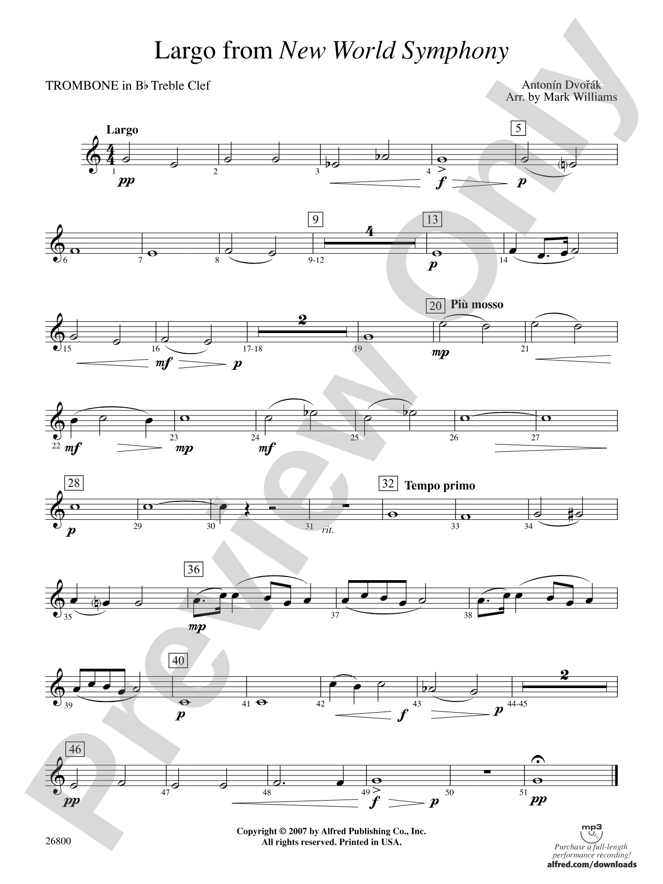 Largo from New World Symphony: (wp) 1st B-flat Trombone T.C.