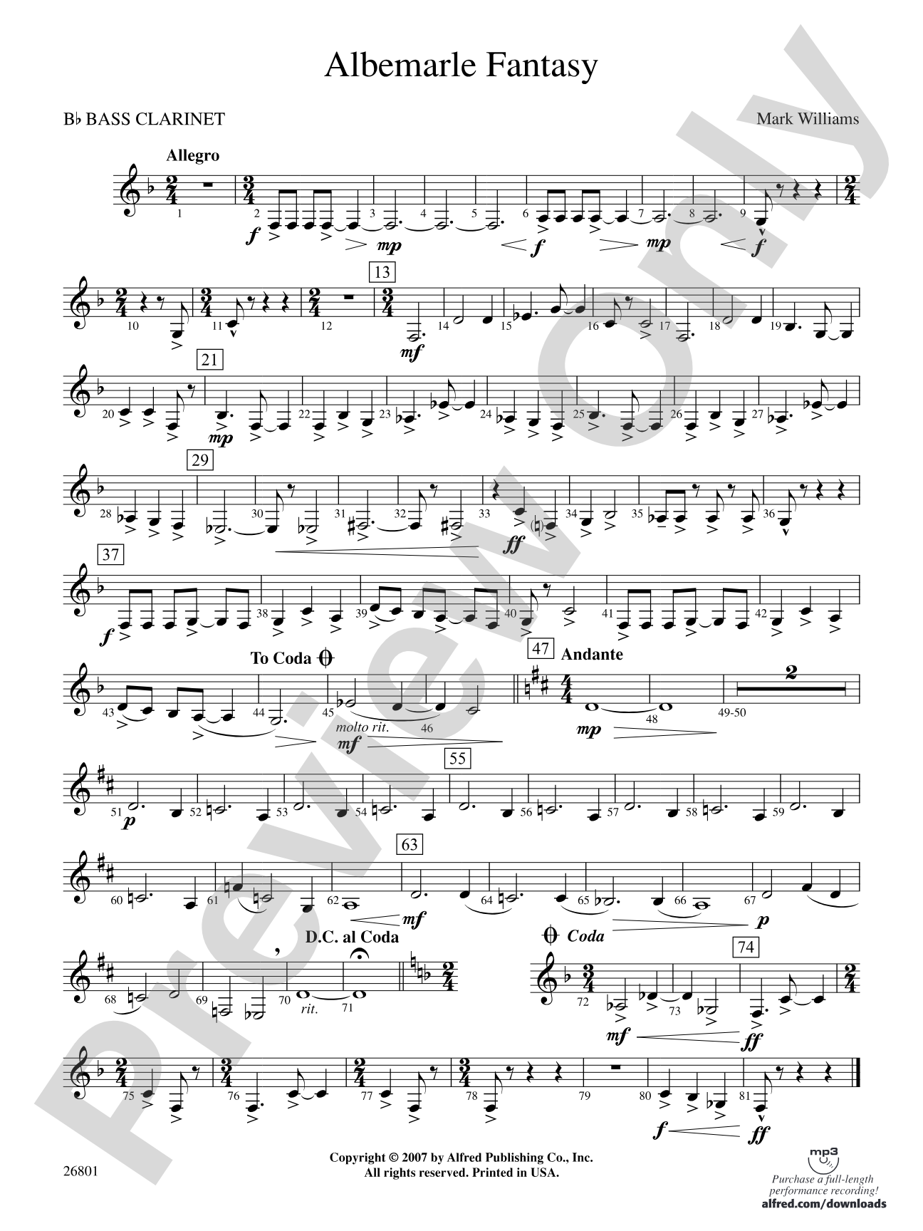 Albemarle Fantasy: B-flat Bass Clarinet