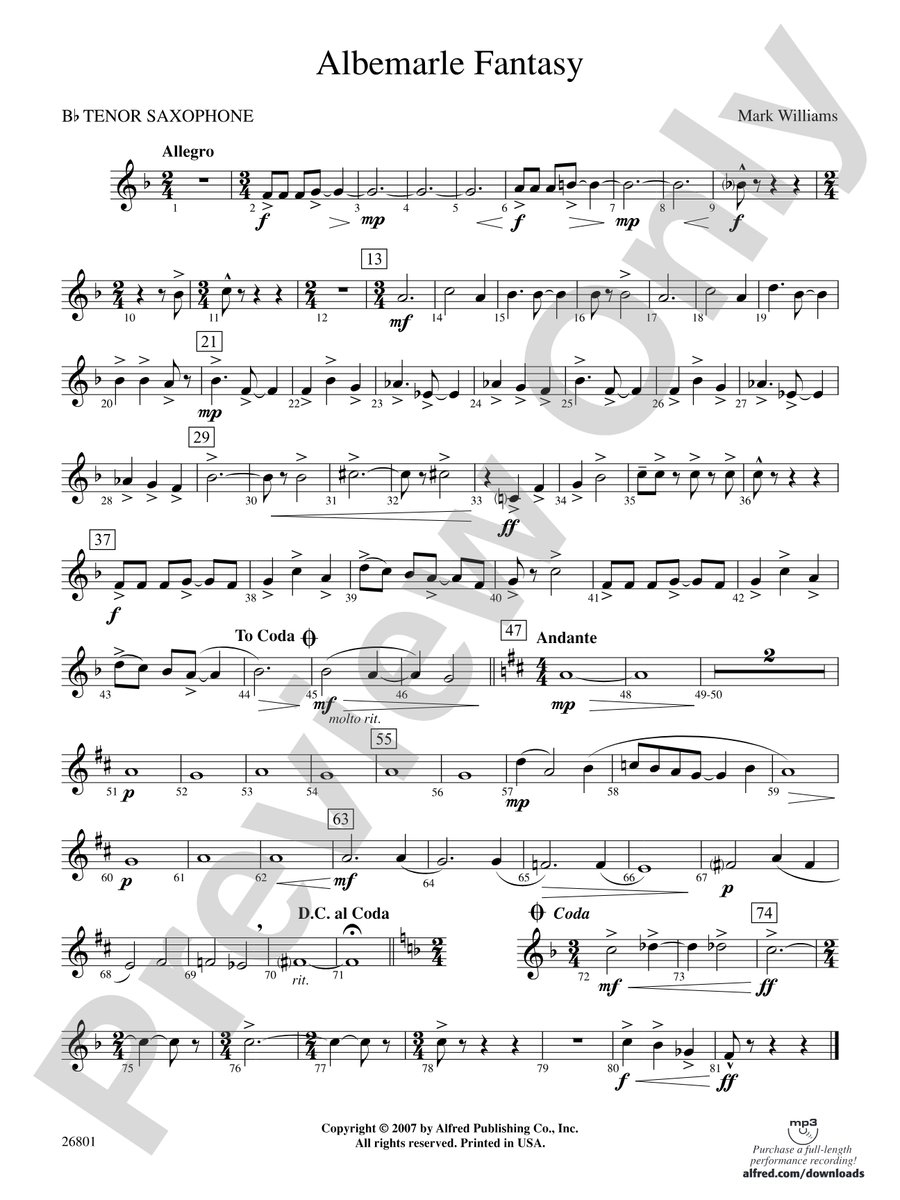 Albemarle Fantasy: B-flat Tenor Saxophone