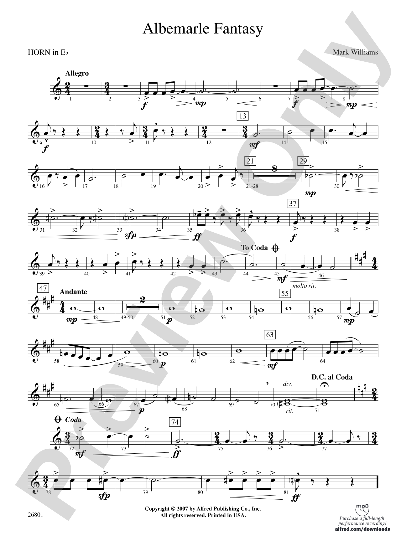 Albemarle Fantasy: (wp) 1st Horn in E-flat