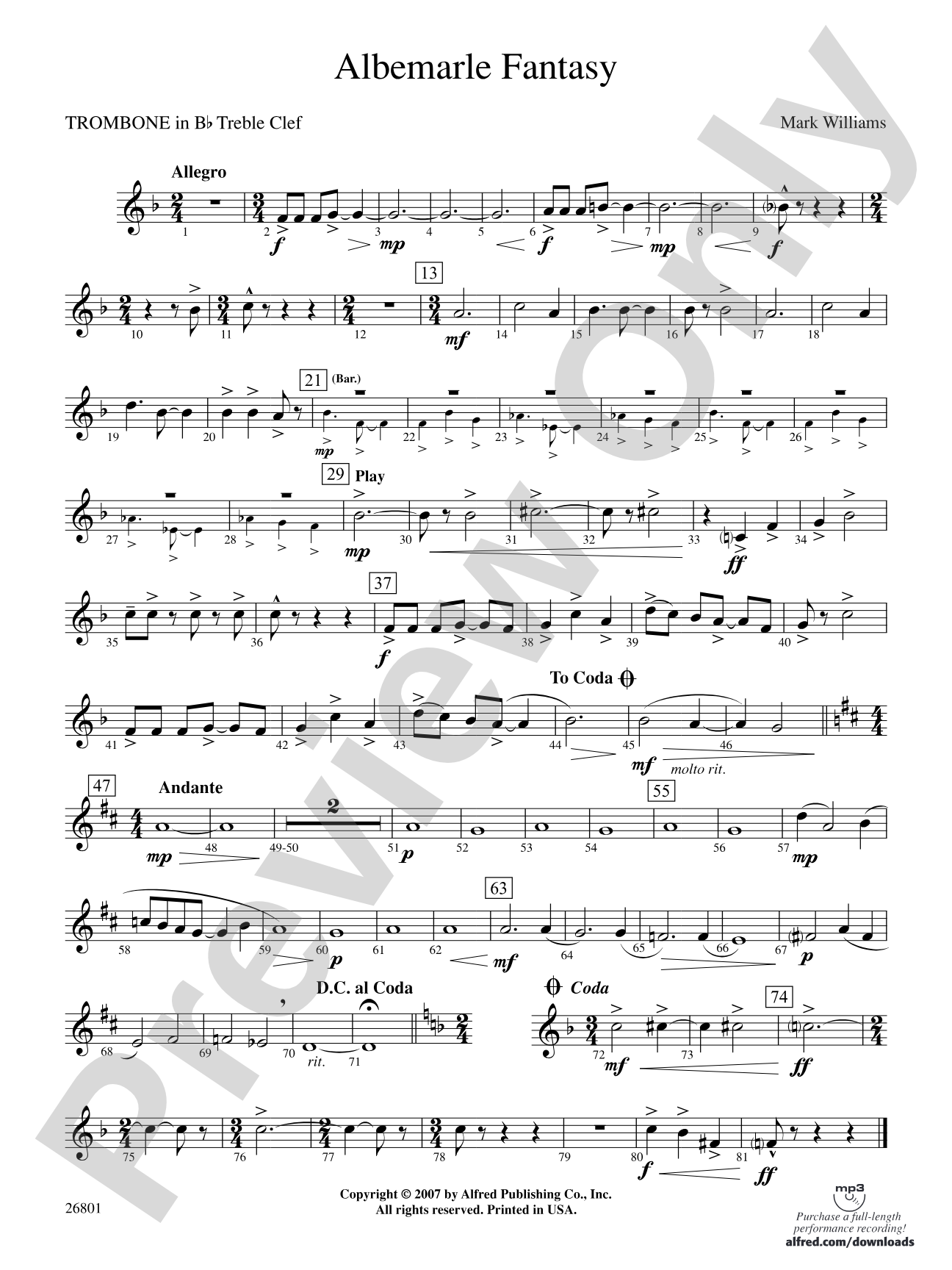 Albemarle Fantasy: (wp) 1st B-flat Trombone T.C.