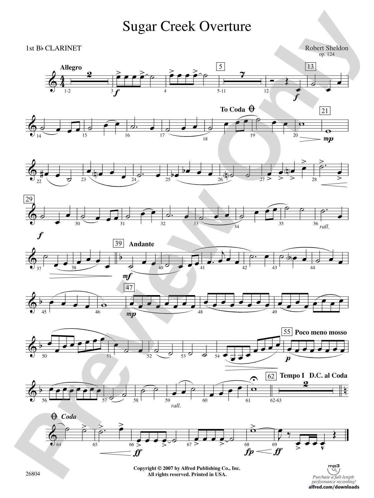 Sugar Creek Overture: 1st B-flat Clarinet