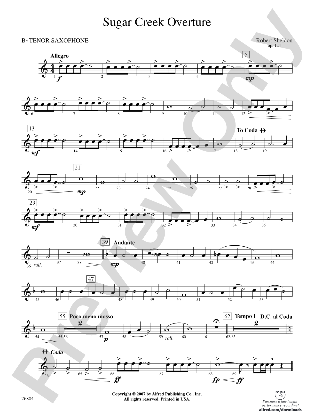 Sugar Creek Overture: B-flat Tenor Saxophone