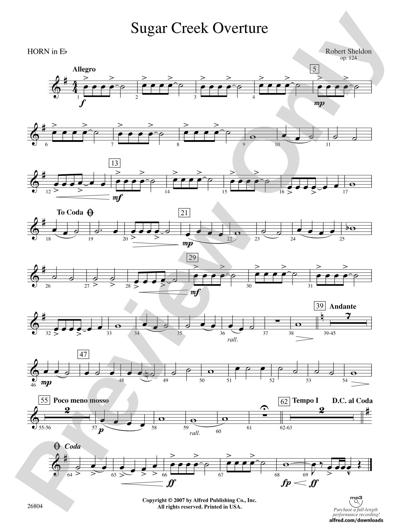 Sugar Creek Overture: (wp) 1st Horn in E-flat