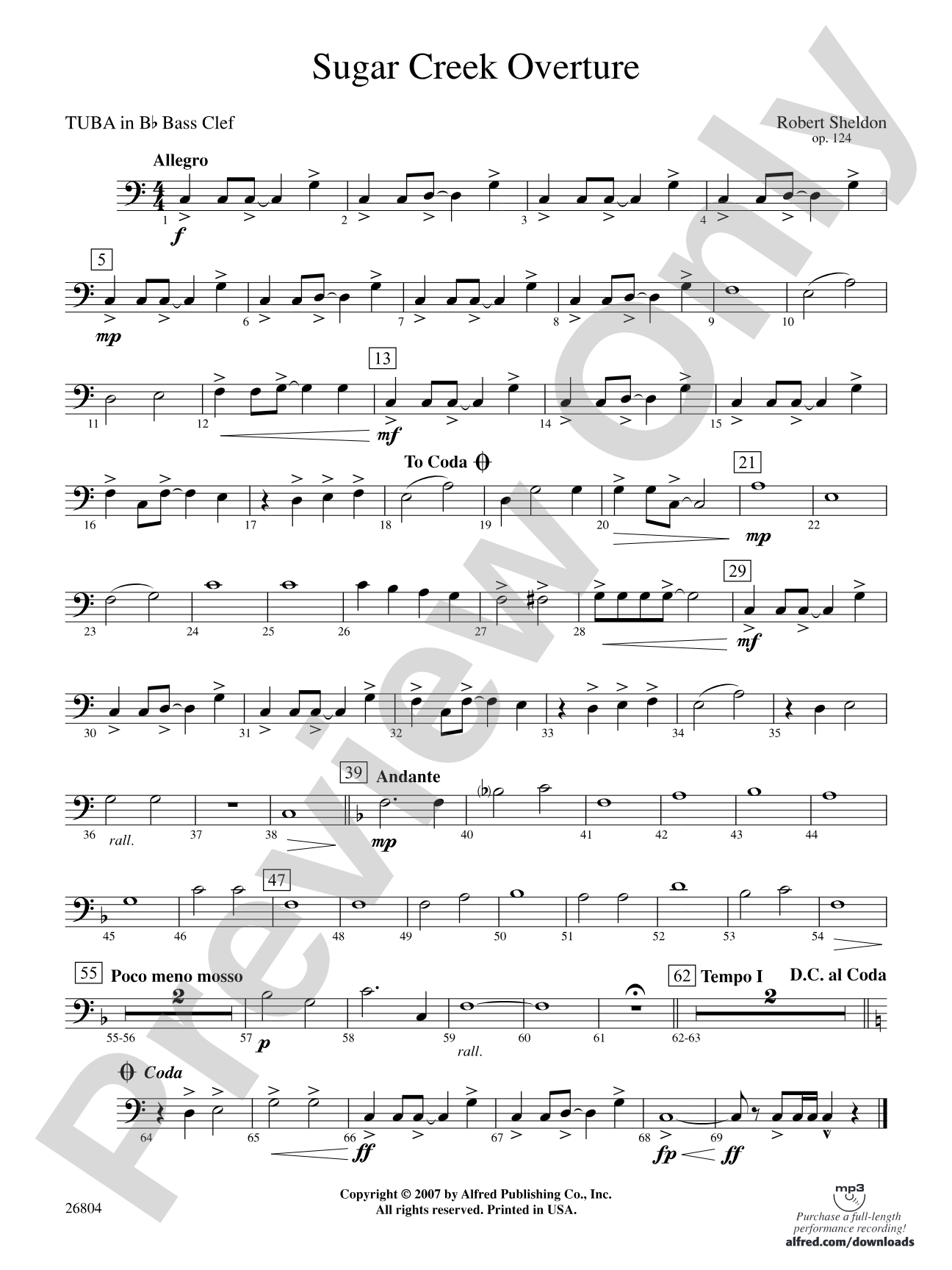Sugar Creek Overture: (wp) B-flat Tuba B.C.