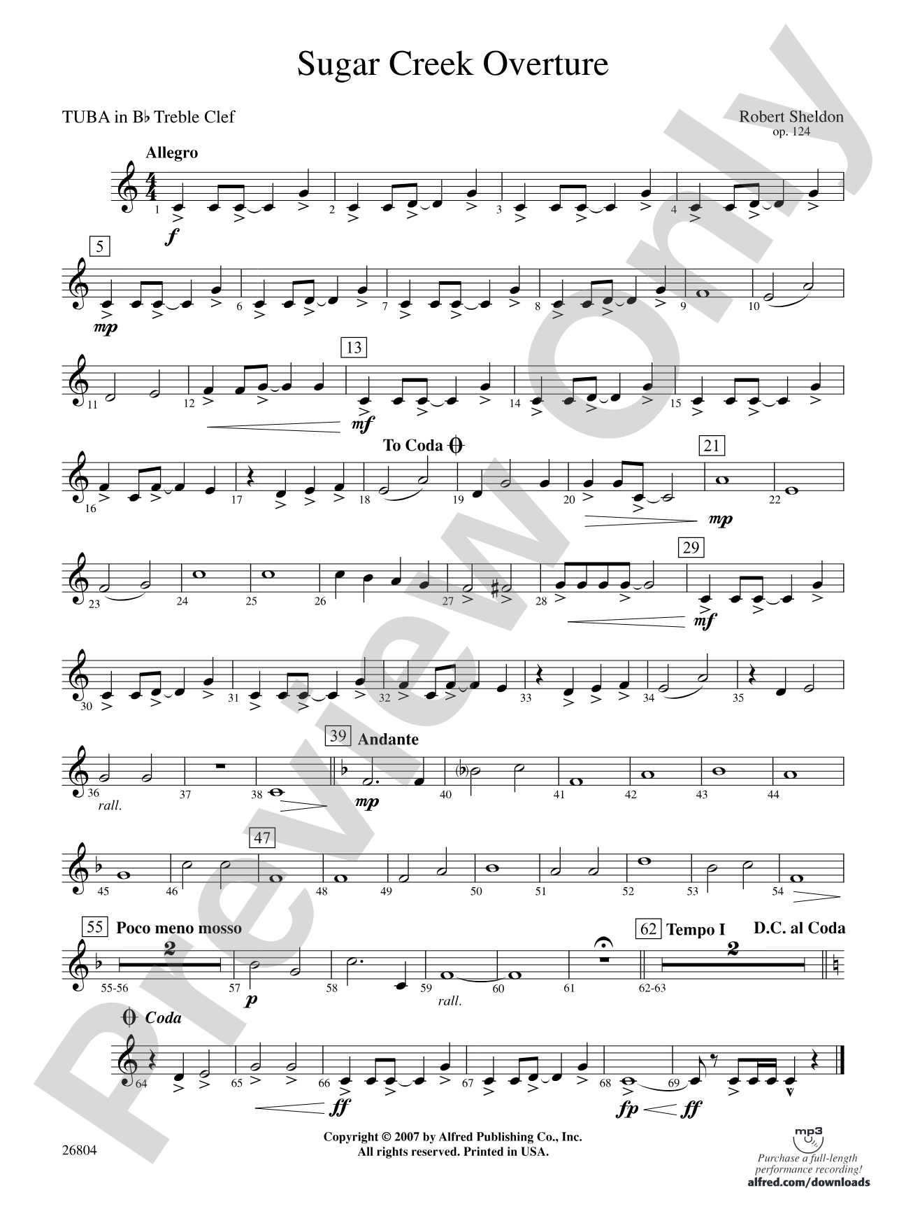 Sugar Creek Overture: (wp) B-flat Tuba T.C.