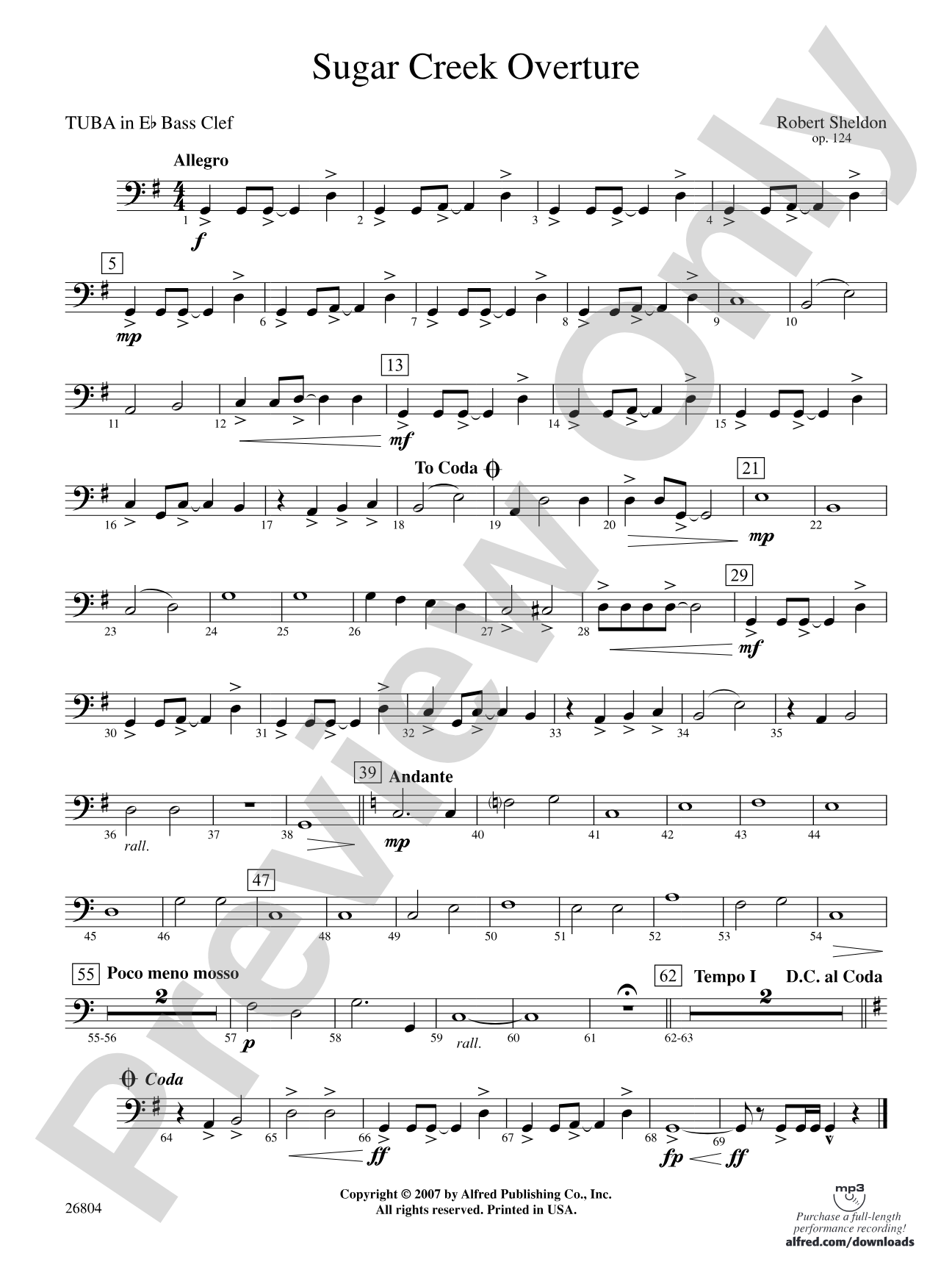 Sugar Creek Overture: (wp) E-flat Tuba B.C.