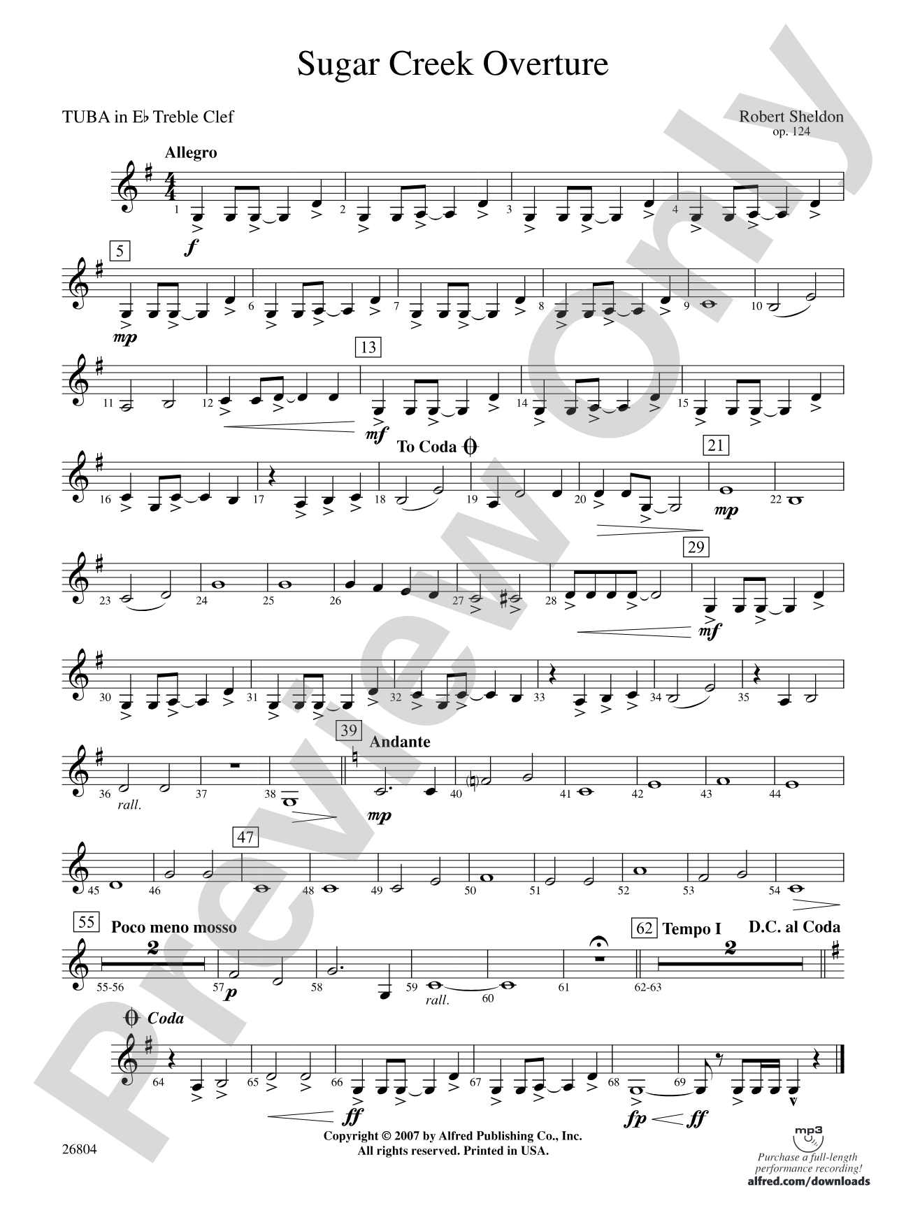 Sugar Creek Overture: (wp) E-flat Tuba T.C.