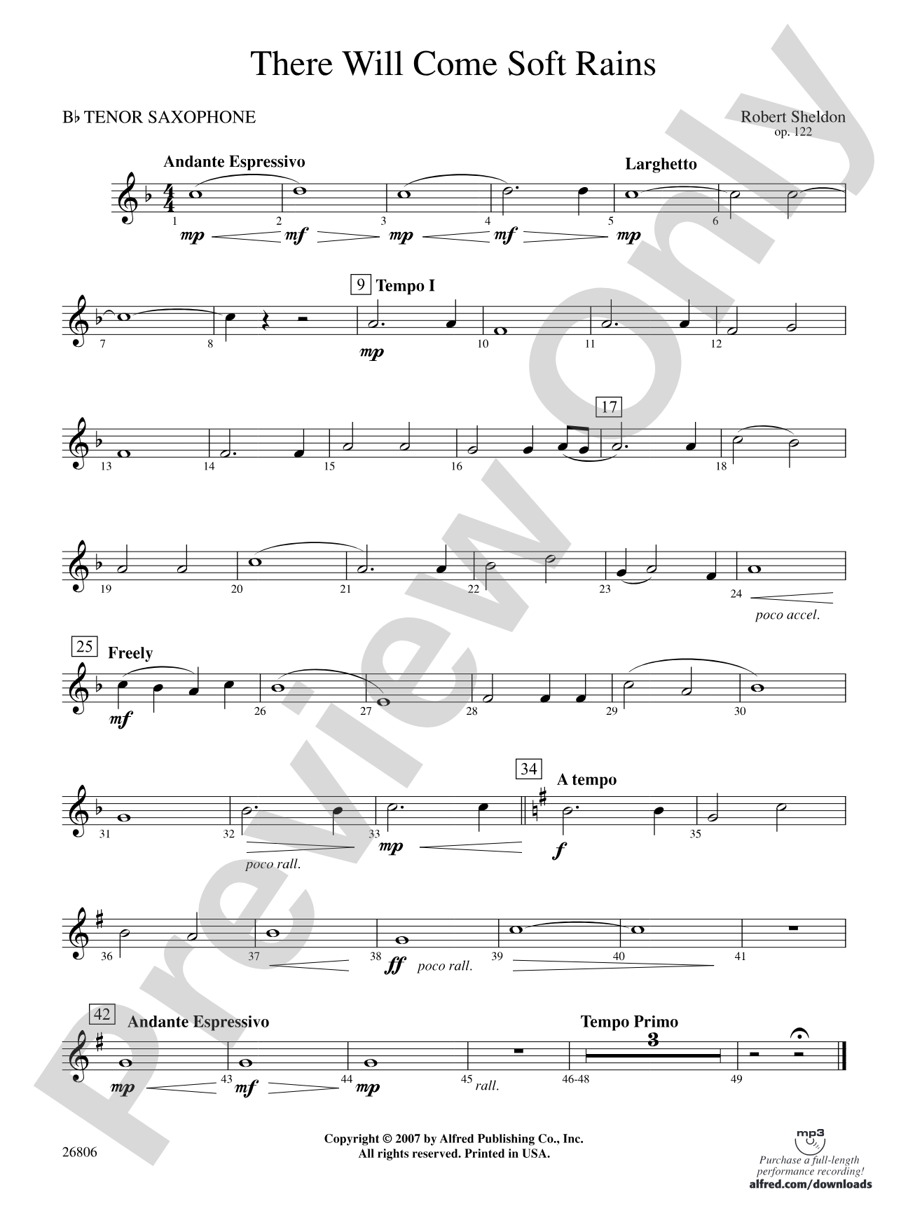 There Will Come Soft Rains: B-flat Tenor Saxophone