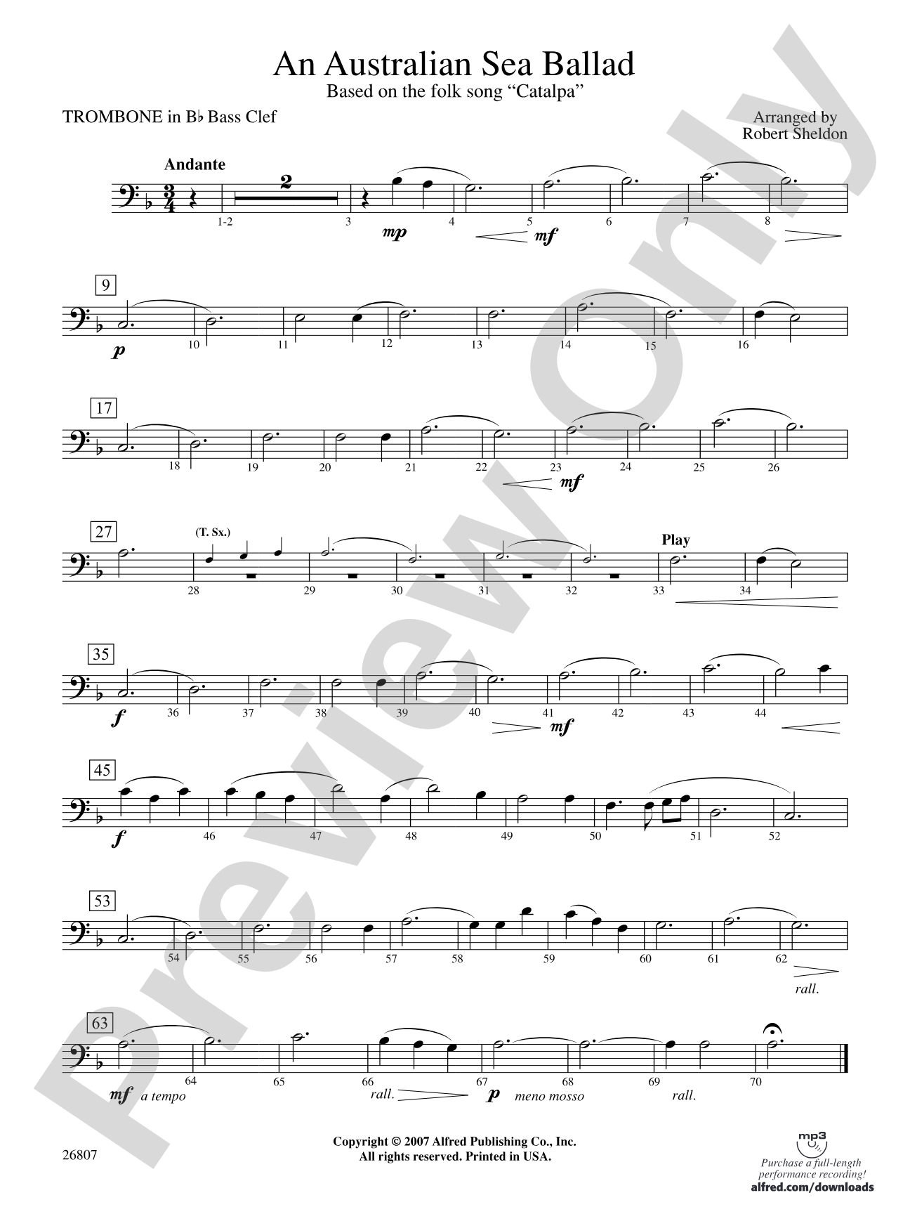 An Australian Sea Ballad: (wp) 1st B-flat Trombone B.C.