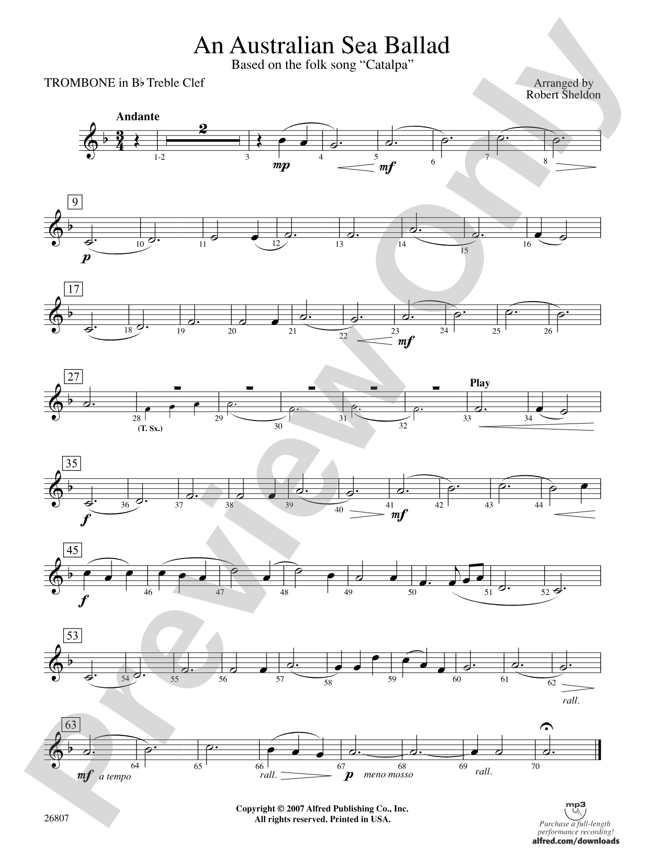 An Australian Sea Ballad: (wp) 1st B-flat Trombone T.C.
