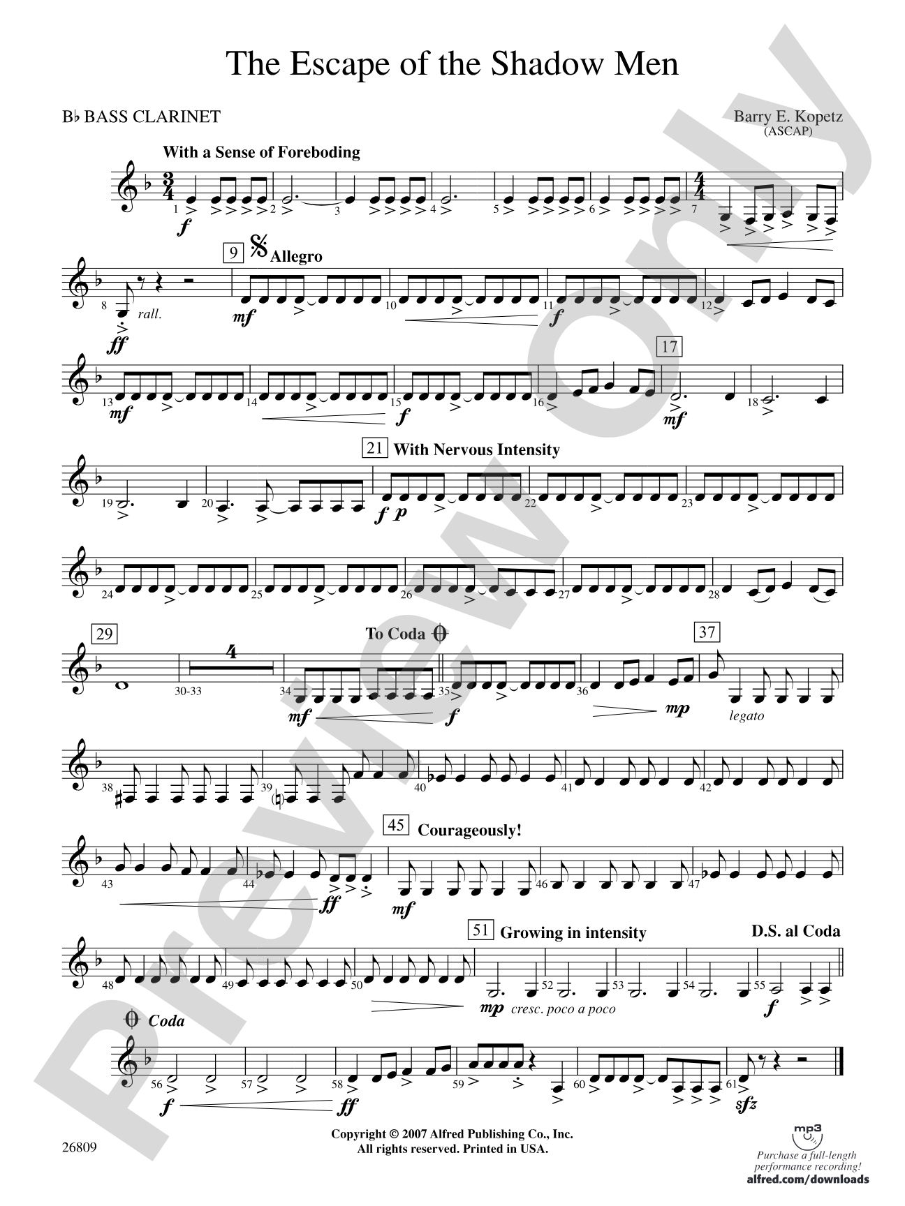 The Escape of the Shadow Men: B-flat Bass Clarinet