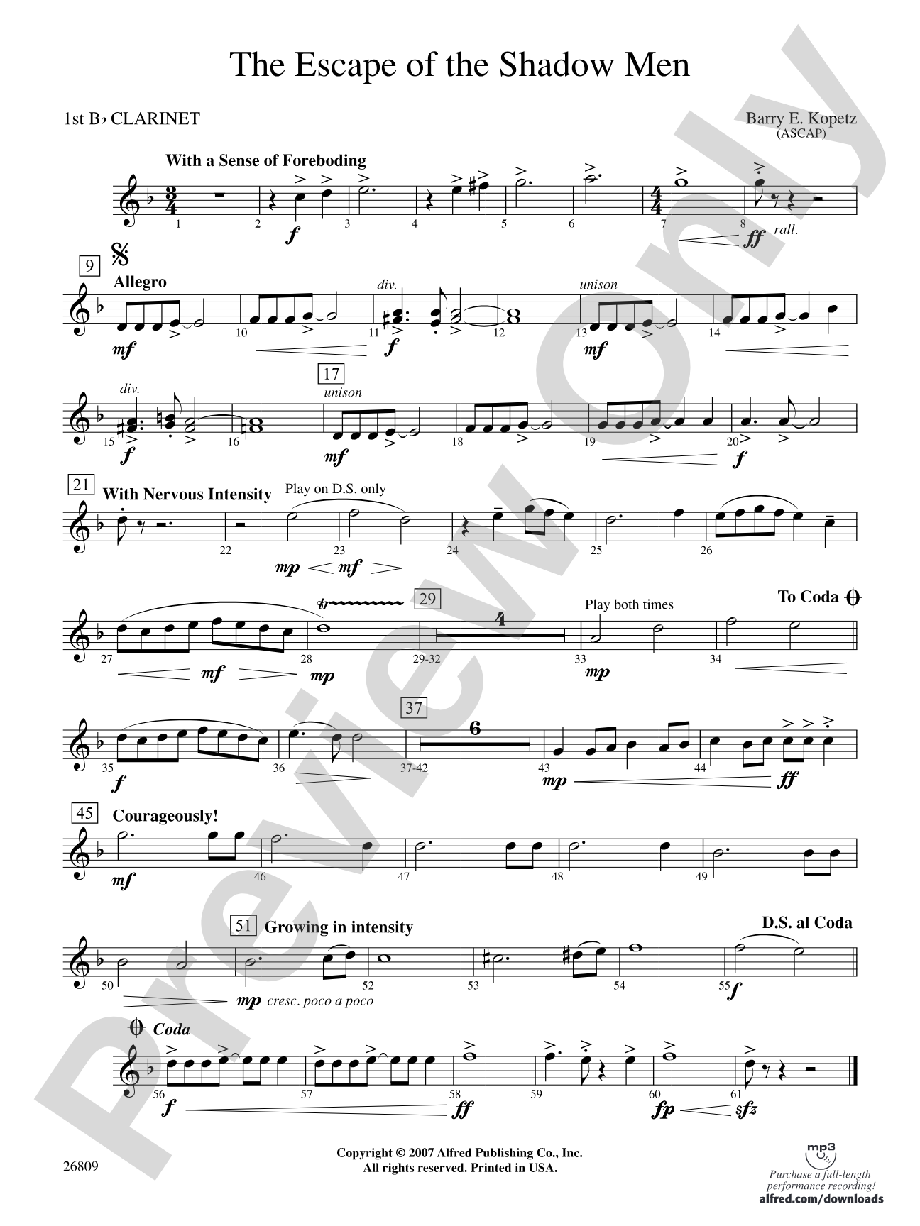 The Escape of the Shadow Men: 1st B-flat Clarinet