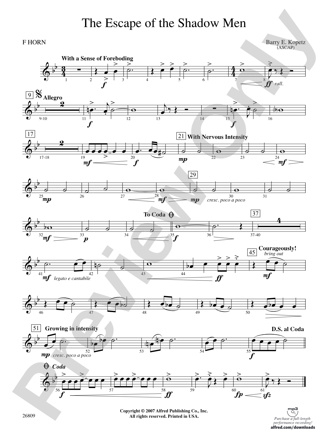 The Escape of the Shadow Men: 1st F Horn