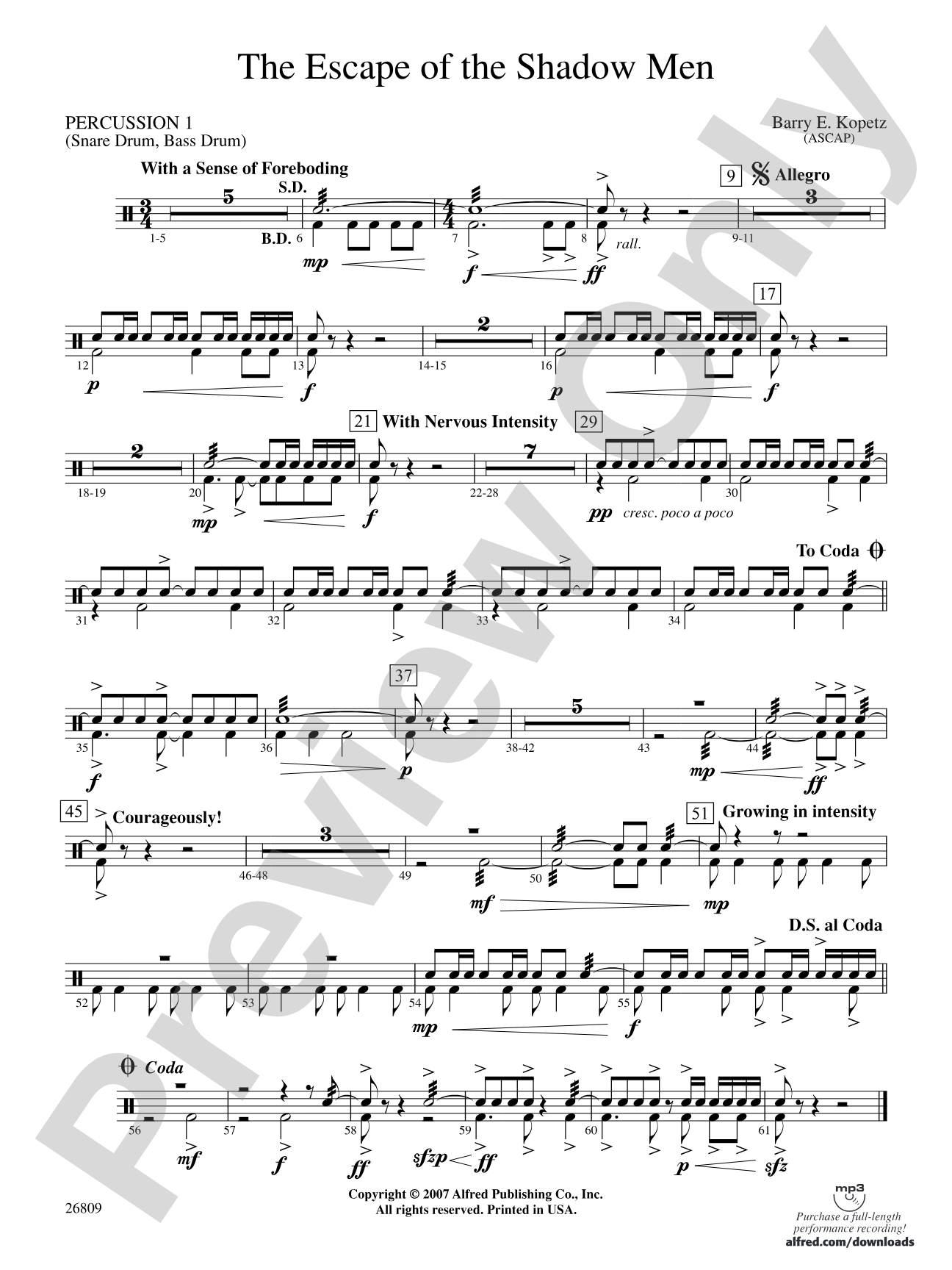 The Escape of the Shadow Men: 1st Percussion