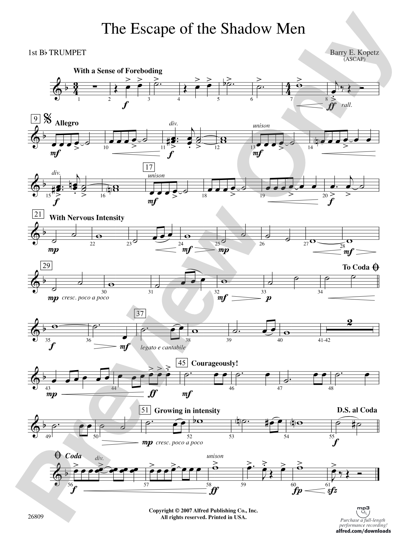 The Escape of the Shadow Men: 1st B-flat Trumpet