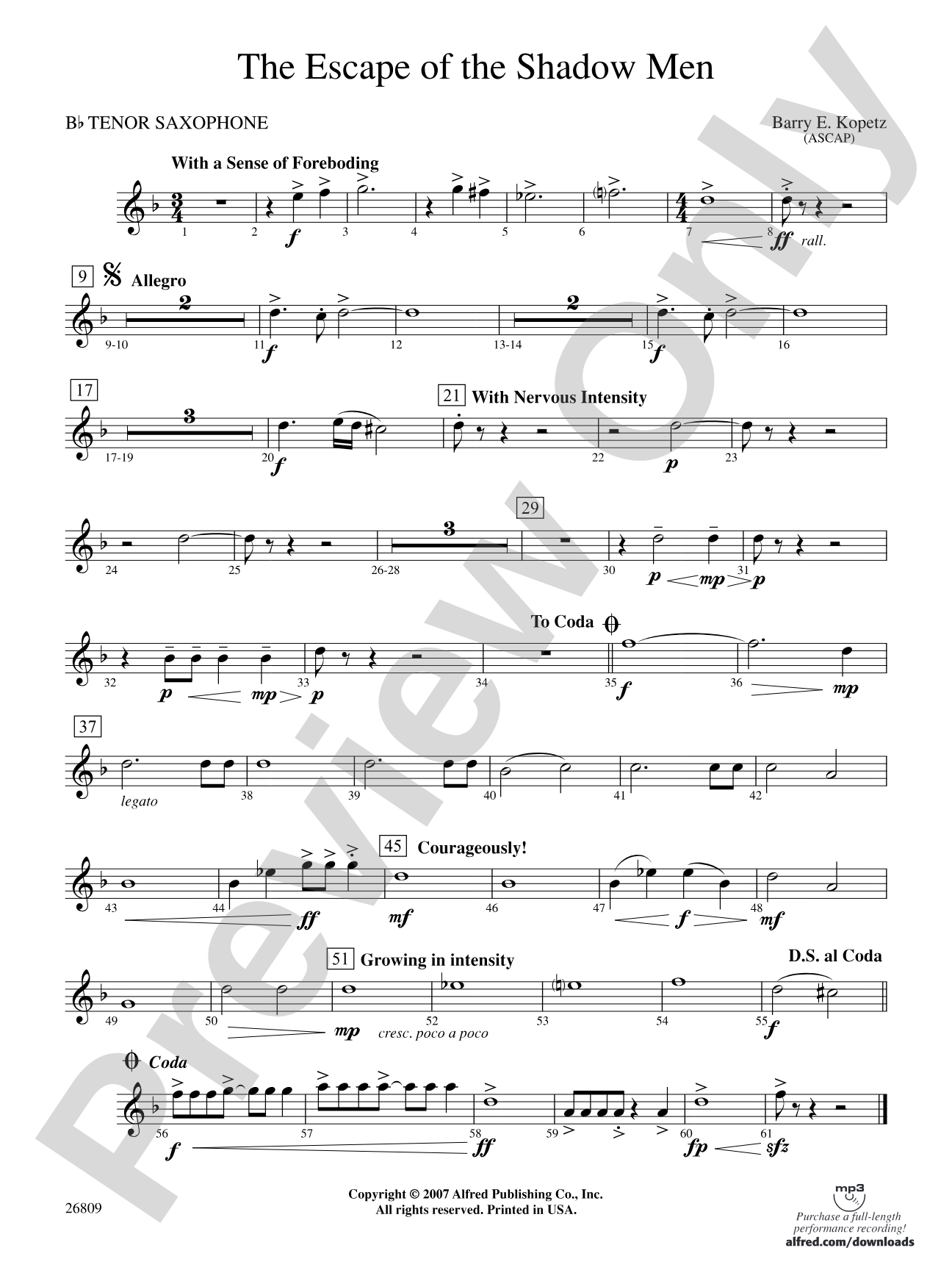The Escape of the Shadow Men: B-flat Tenor Saxophone