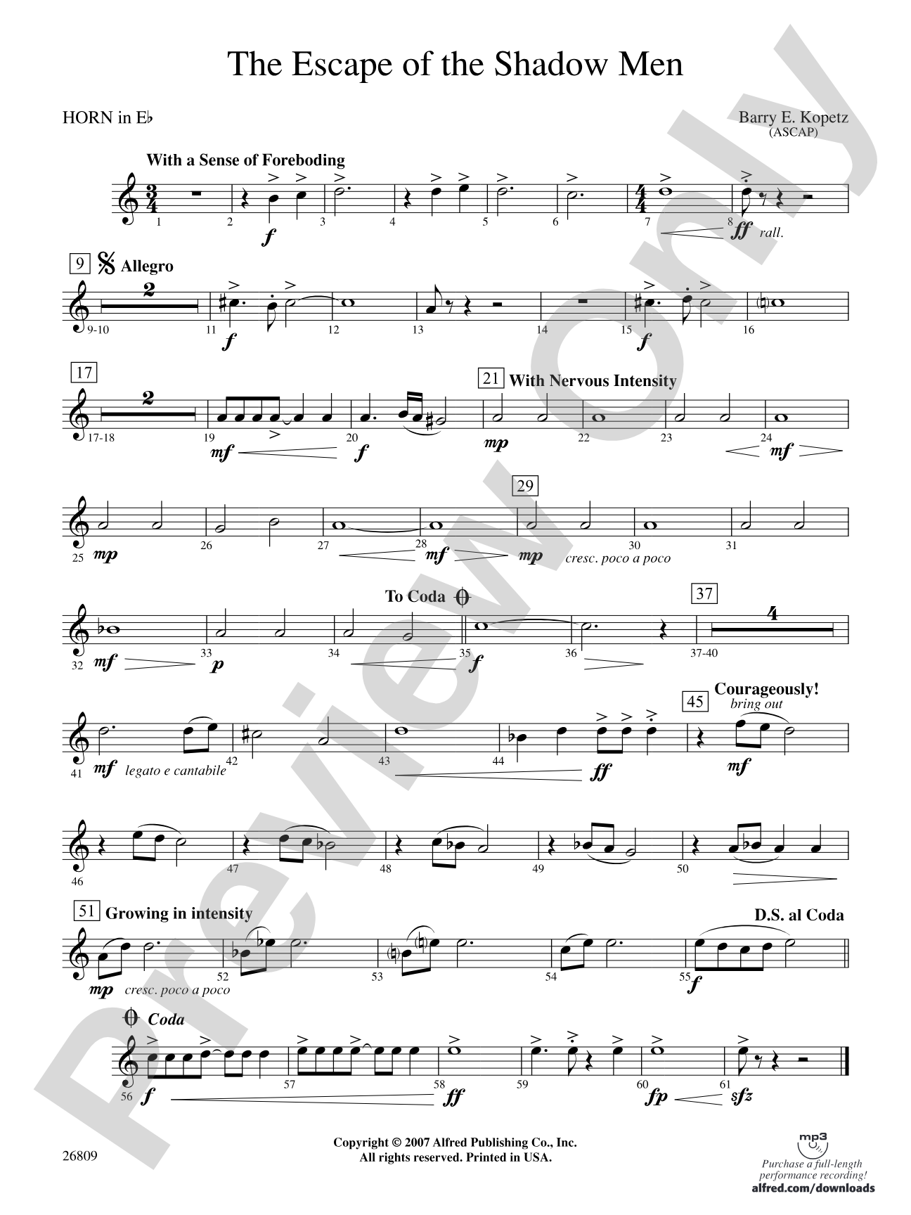 The Escape of the Shadow Men: (wp) 1st Horn in E-flat