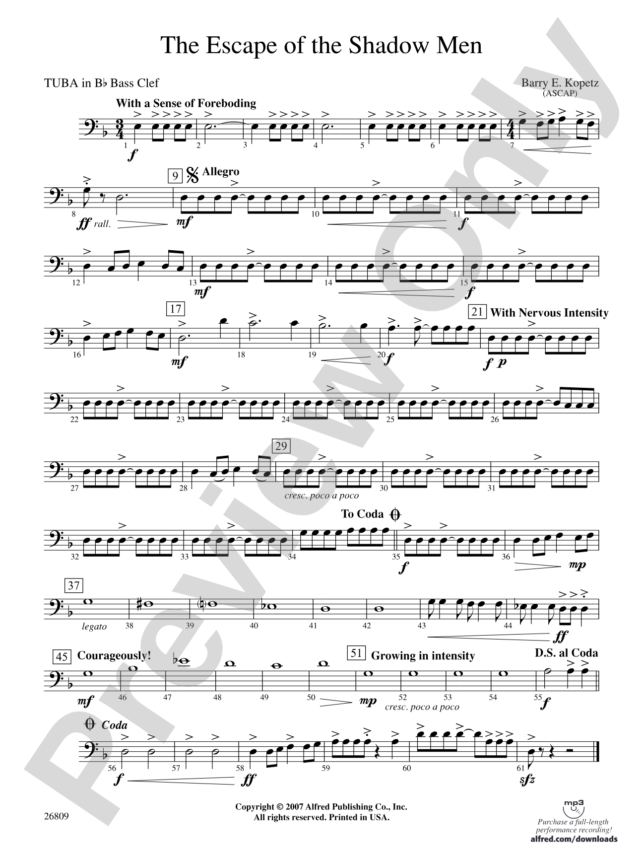 The Escape of the Shadow Men: (wp) B-flat Tuba B.C.