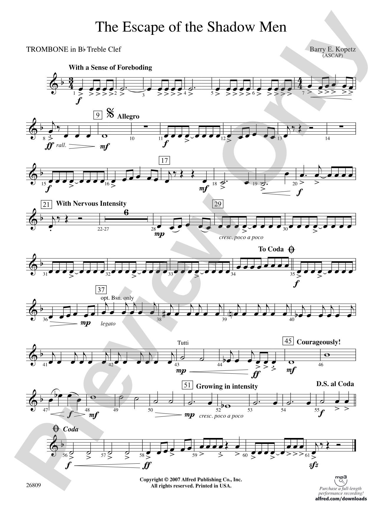 The Escape of the Shadow Men: (wp) 1st B-flat Trombone T.C.