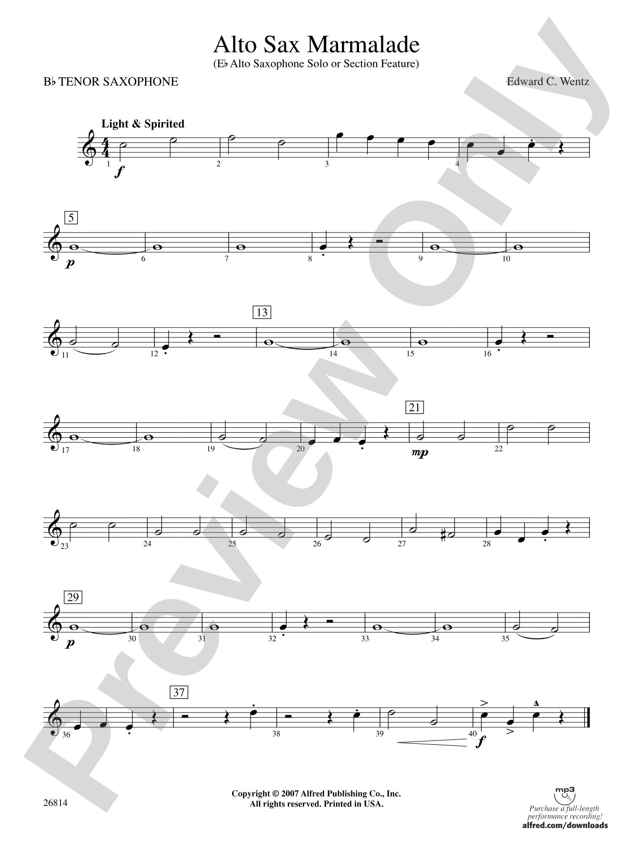 Alto Sax Marmalade: B-flat Tenor Saxophone