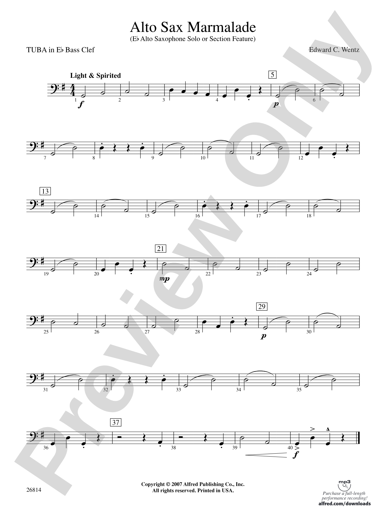 Alto Sax Marmalade: (wp) E-flat Tuba B.C.