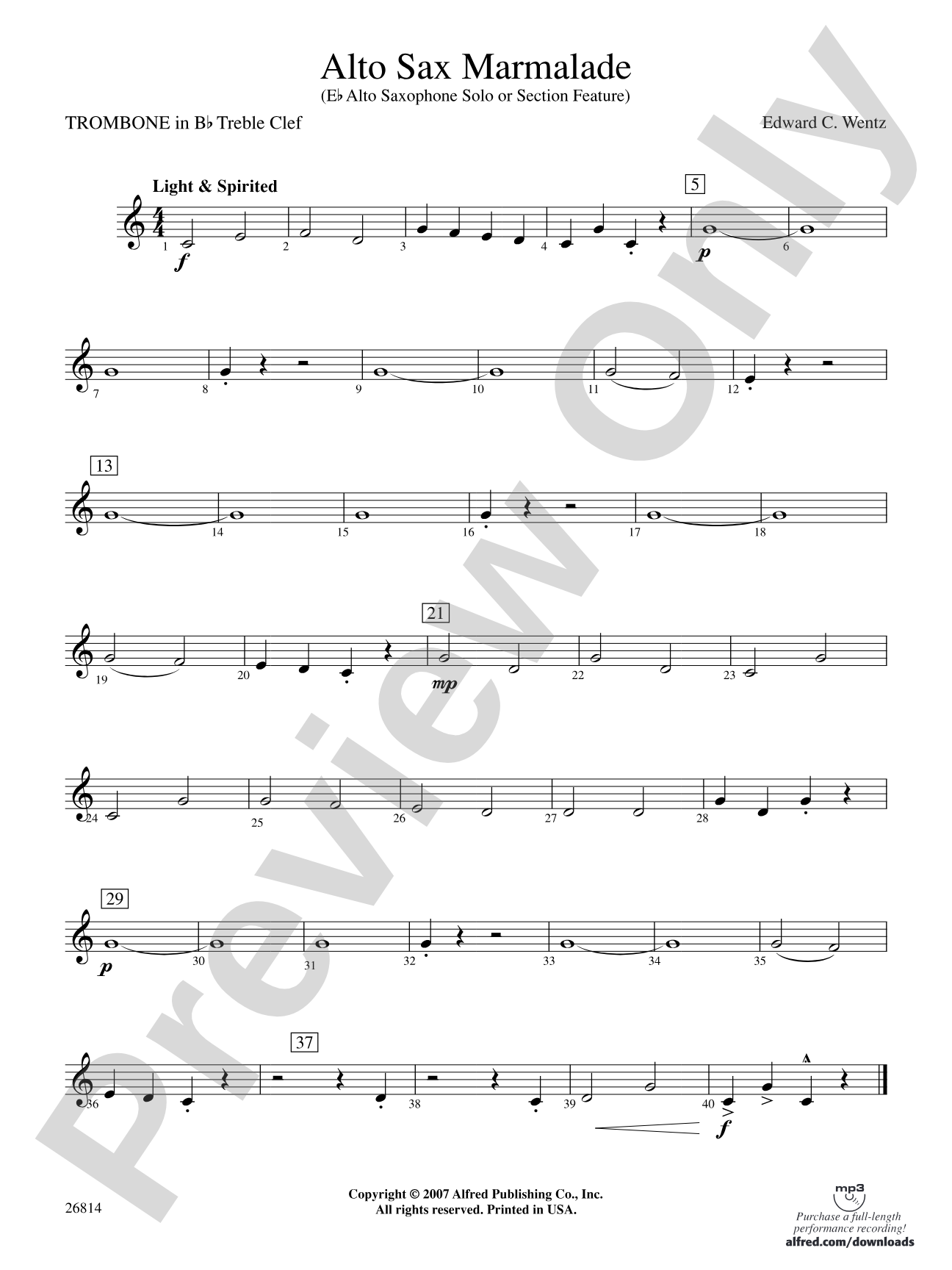 Alto Sax Marmalade: (wp) 1st B-flat Trombone T.C.