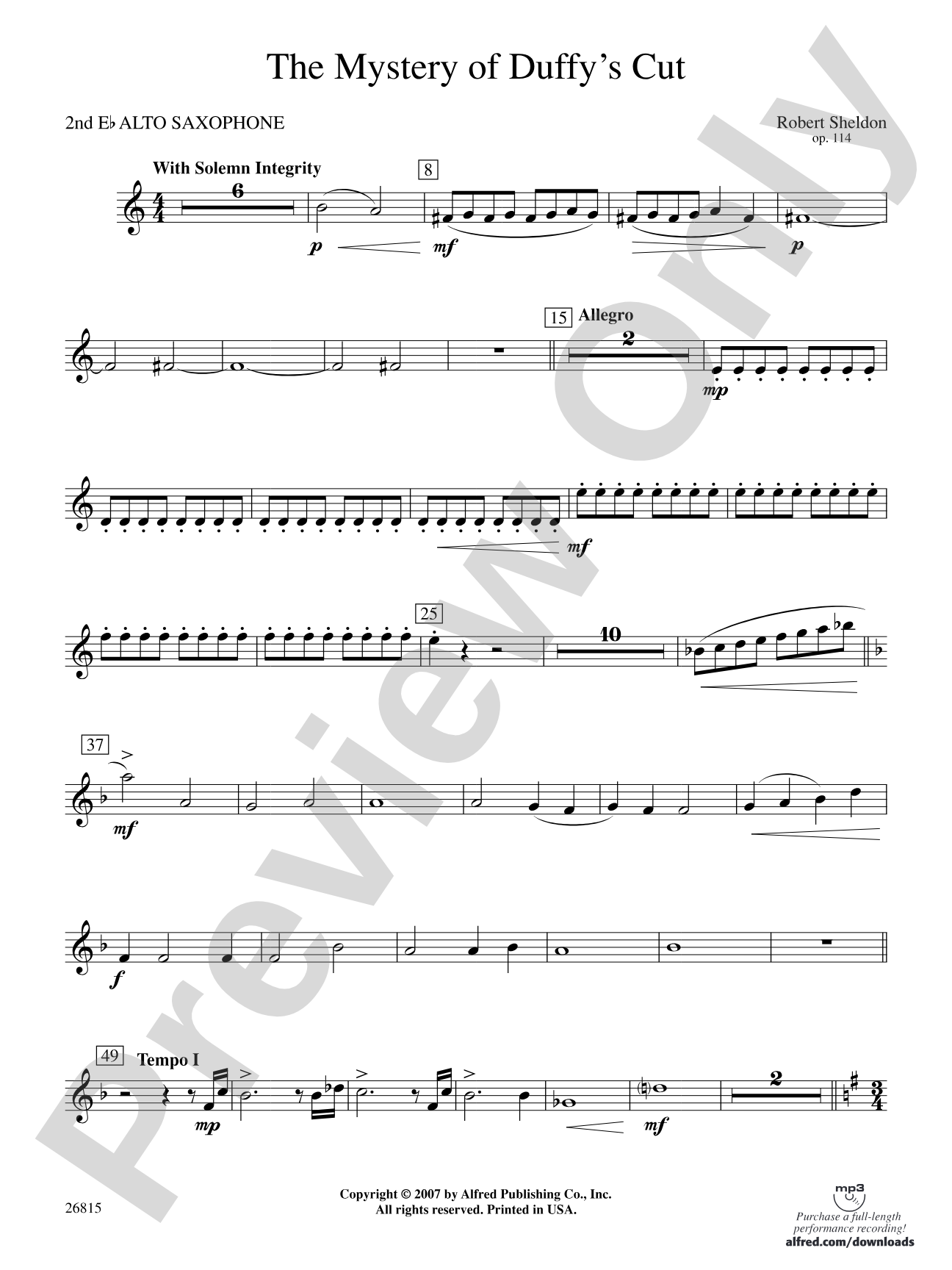 The Mystery of Duffy's Cut: 2nd E-flat Alto Saxophone