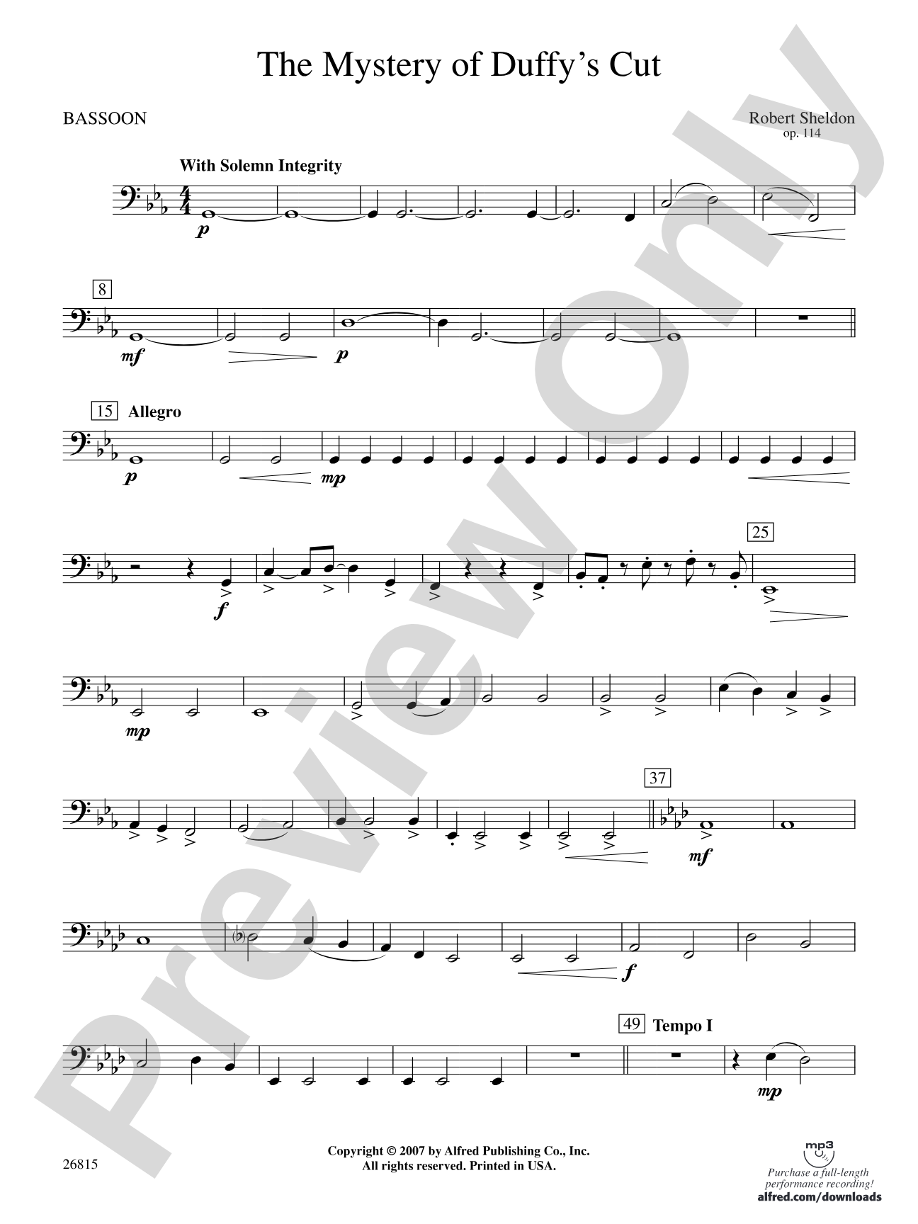 The Mystery of Duffy's Cut: Bassoon