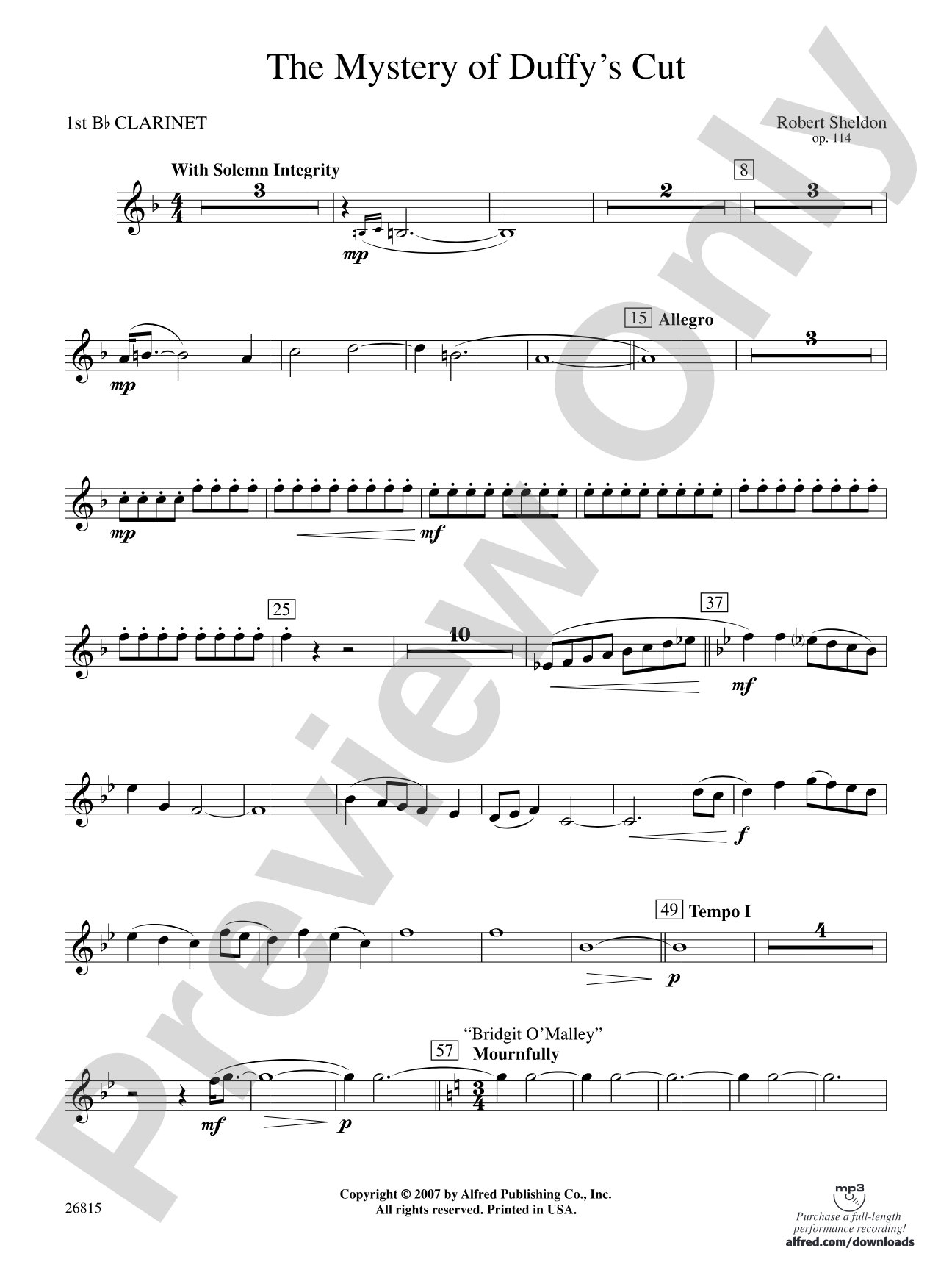 The Mystery of Duffy's Cut: 1st B-flat Clarinet