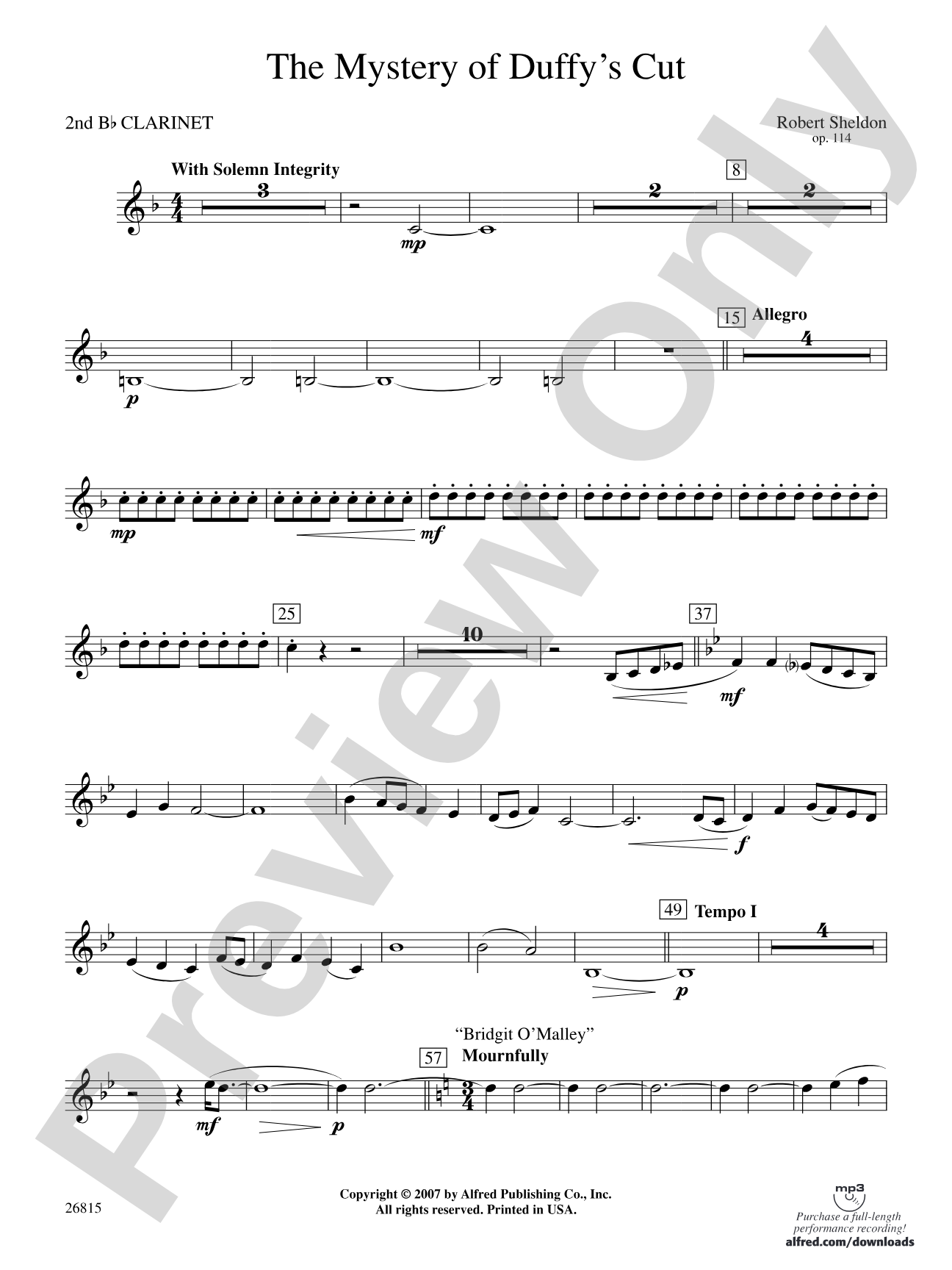 The Mystery of Duffy's Cut: 2nd B-flat Clarinet