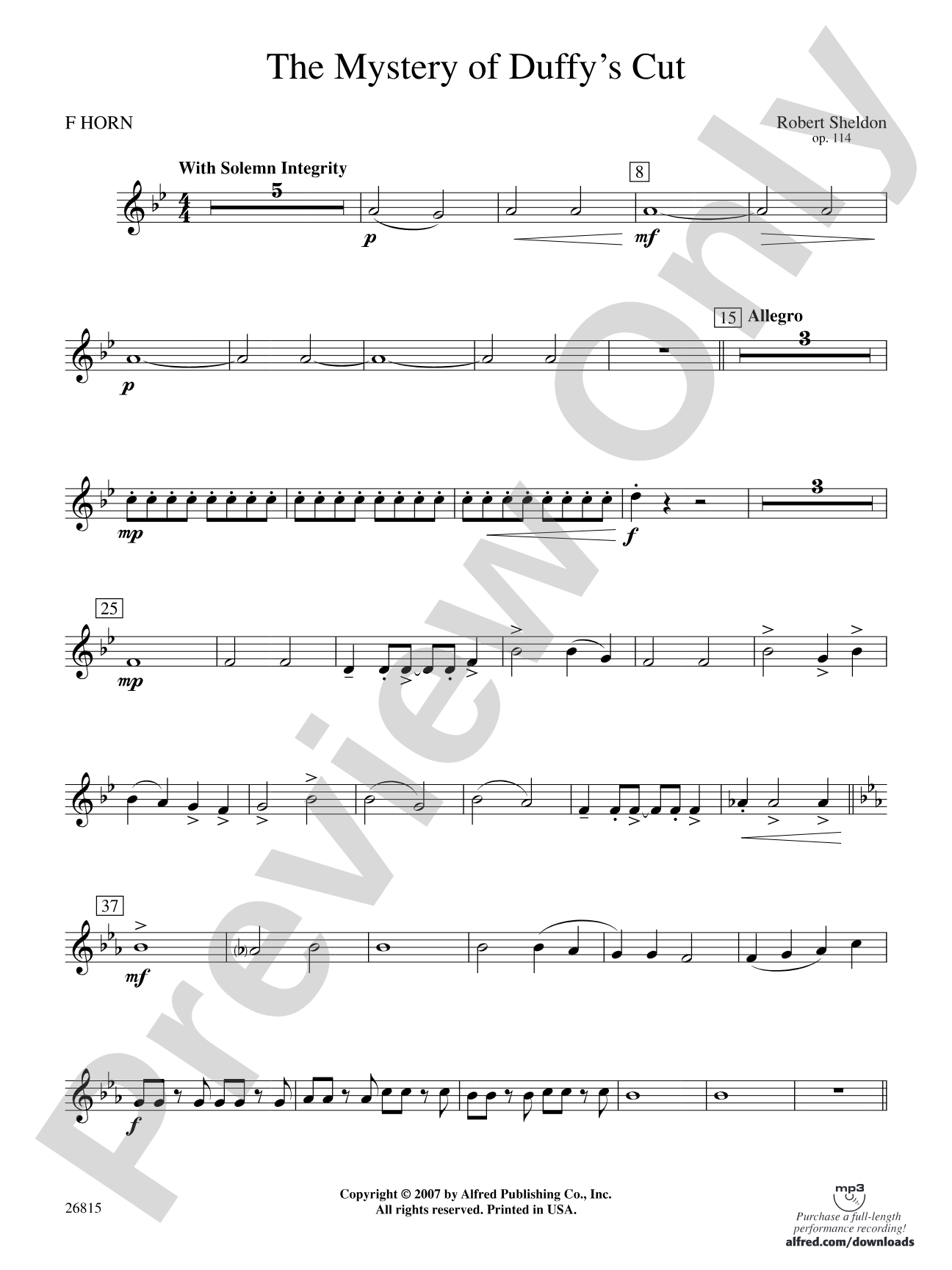 The Mystery of Duffy's Cut: 1st F Horn