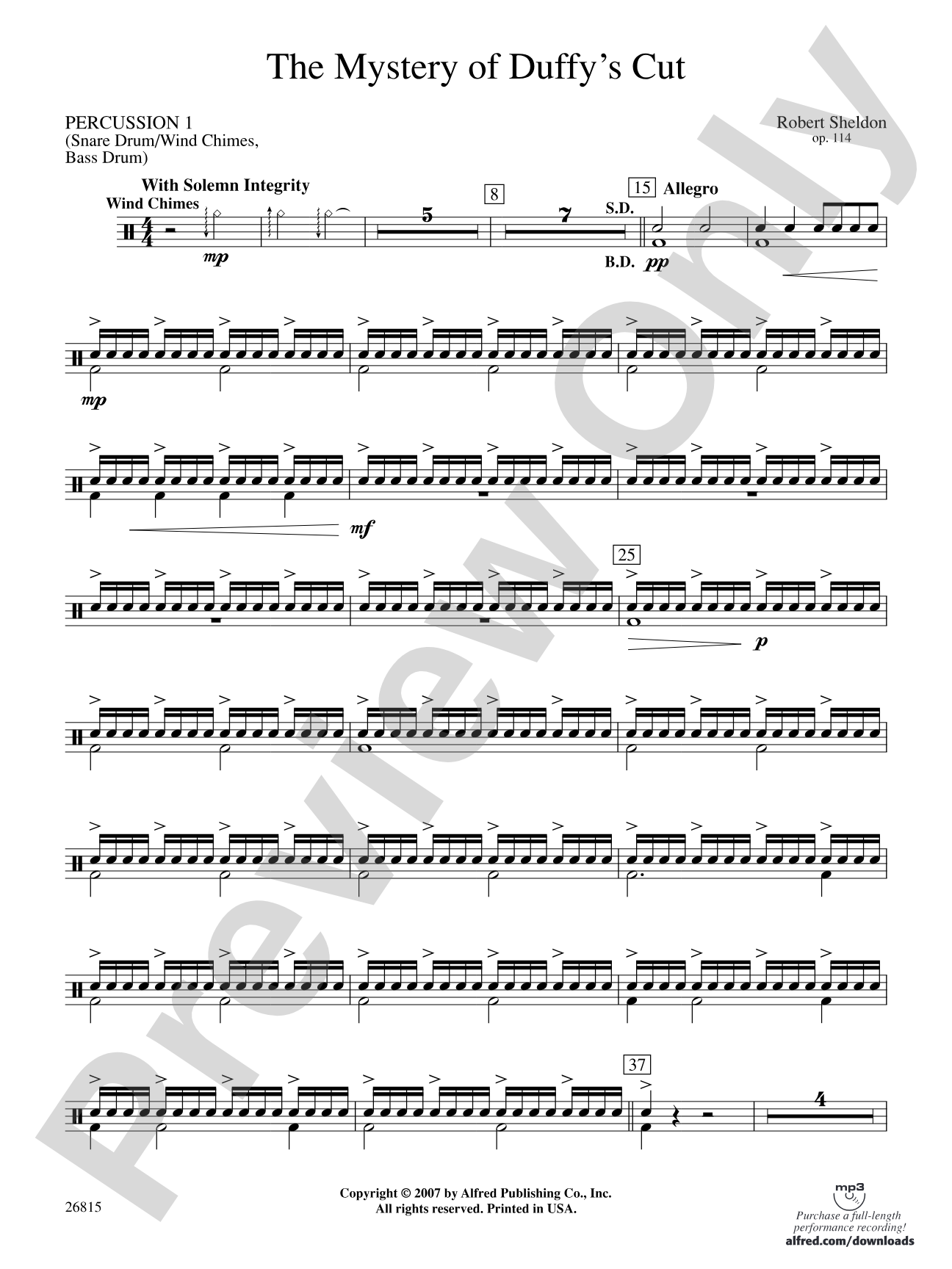 The Mystery of Duffy's Cut: 1st Percussion