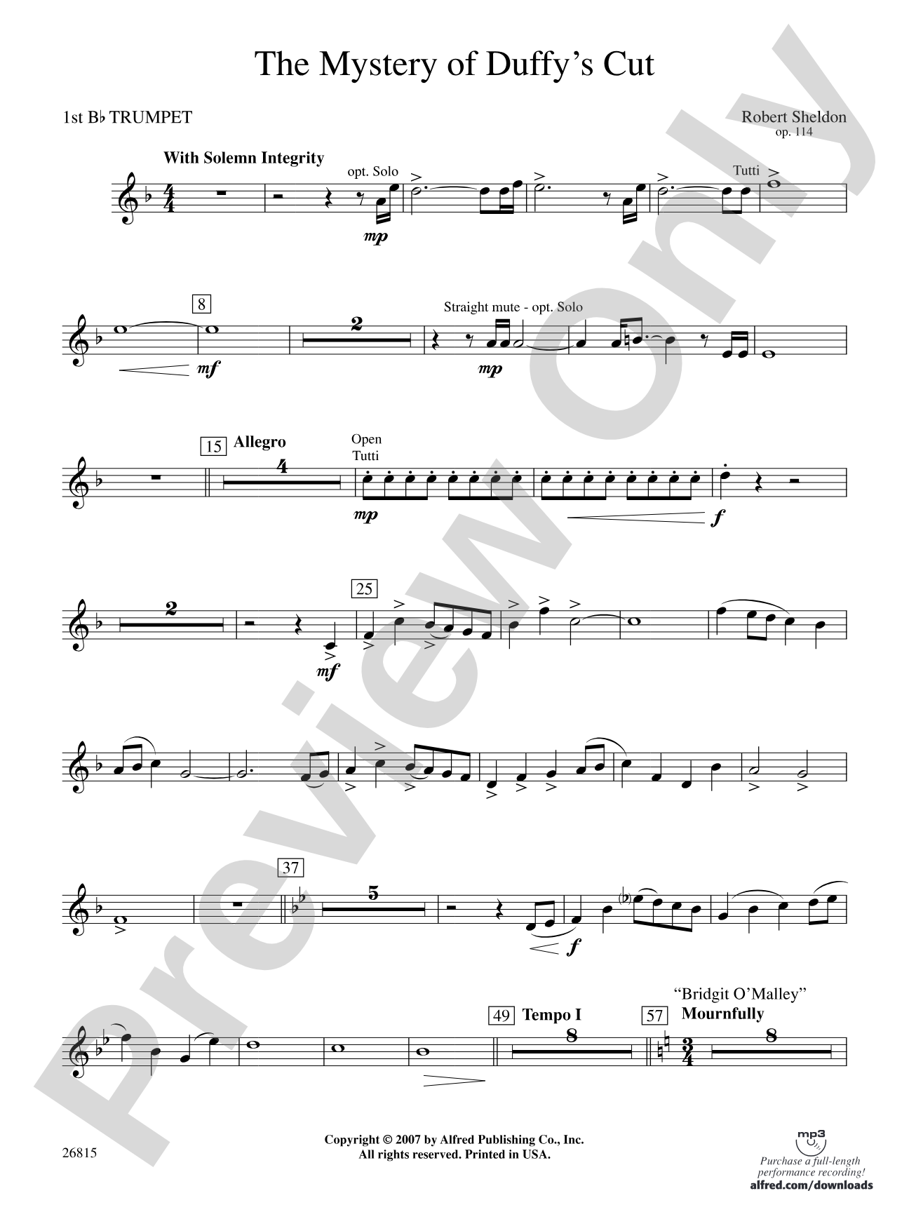 The Mystery of Duffy's Cut: 1st B-flat Trumpet
