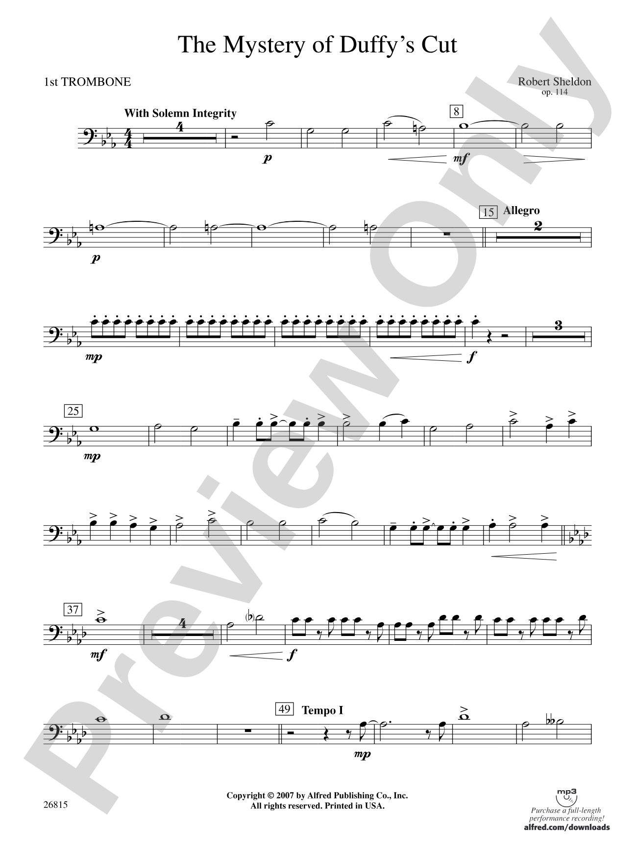 The Mystery of Duffy's Cut: 1st Trombone