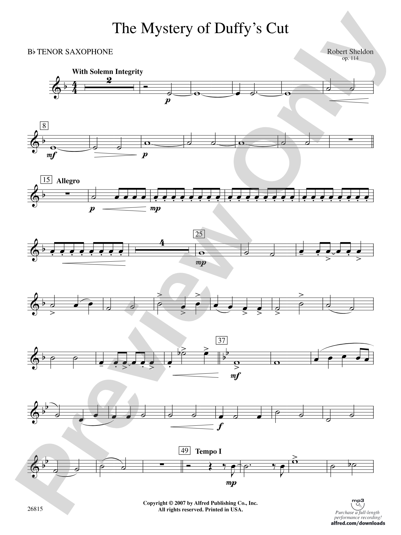 The Mystery of Duffy's Cut: B-flat Tenor Saxophone