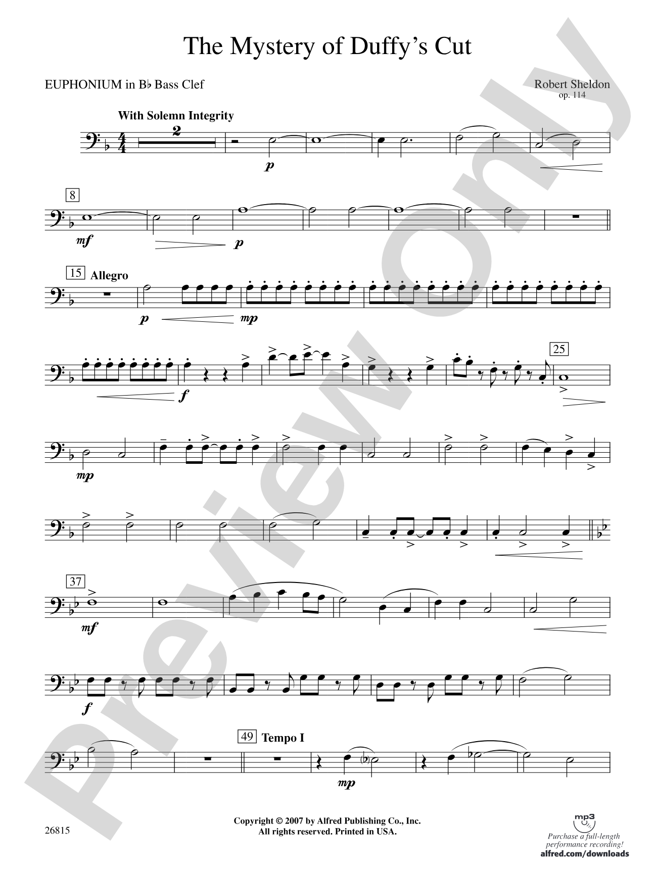 The Mystery of Duffy's Cut: (wp) B-flat Baritone B.C.