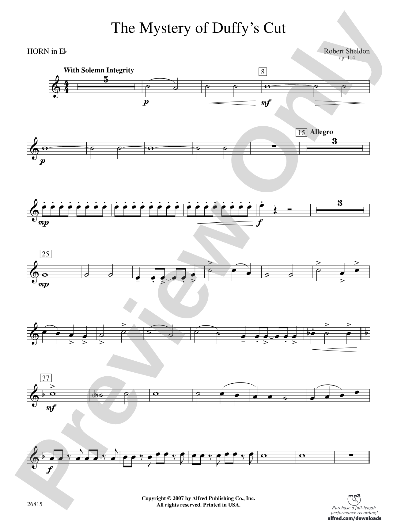 The Mystery of Duffy's Cut: (wp) 1st Horn in E-flat