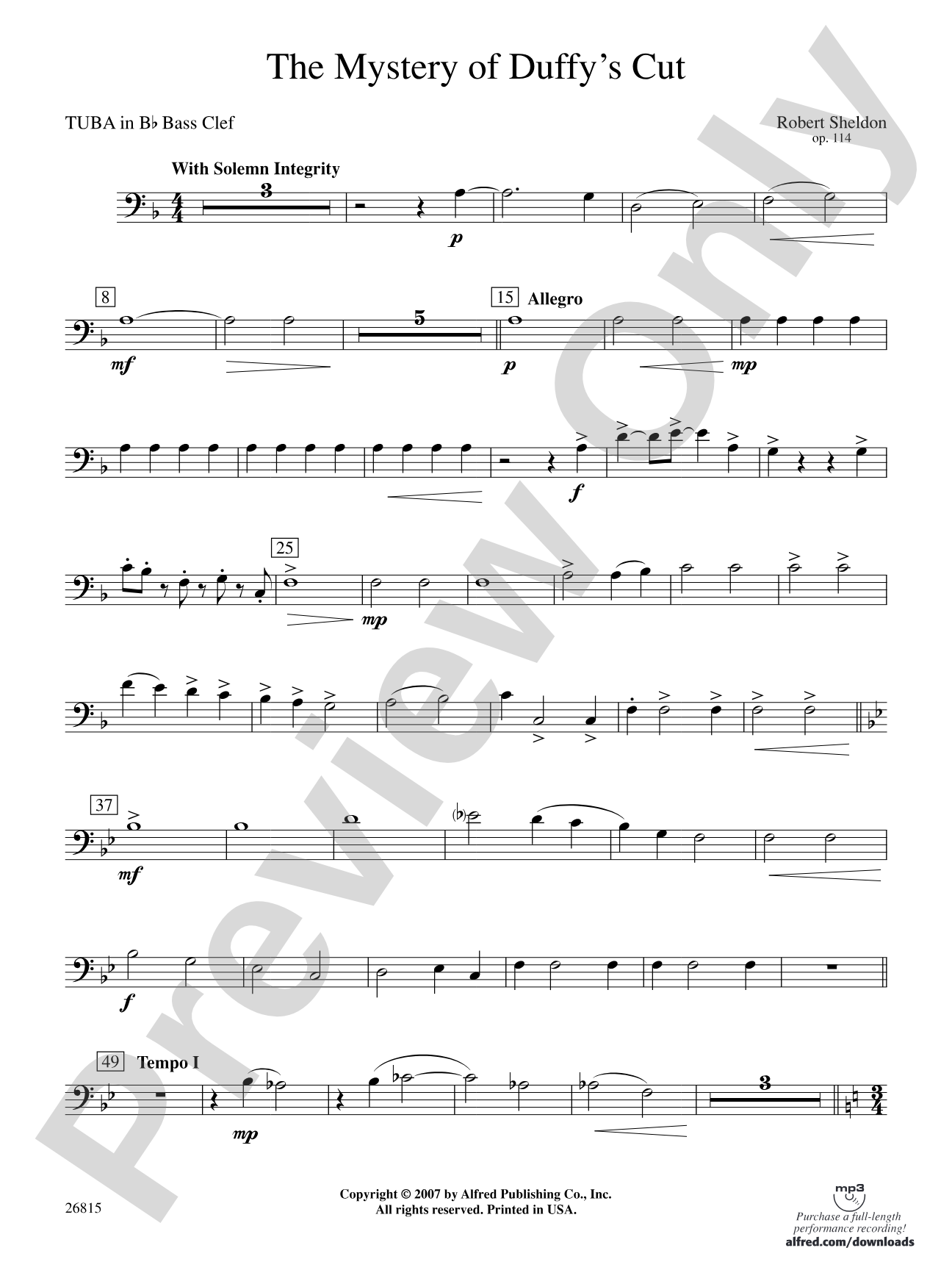 The Mystery of Duffy's Cut: (wp) B-flat Tuba B.C.