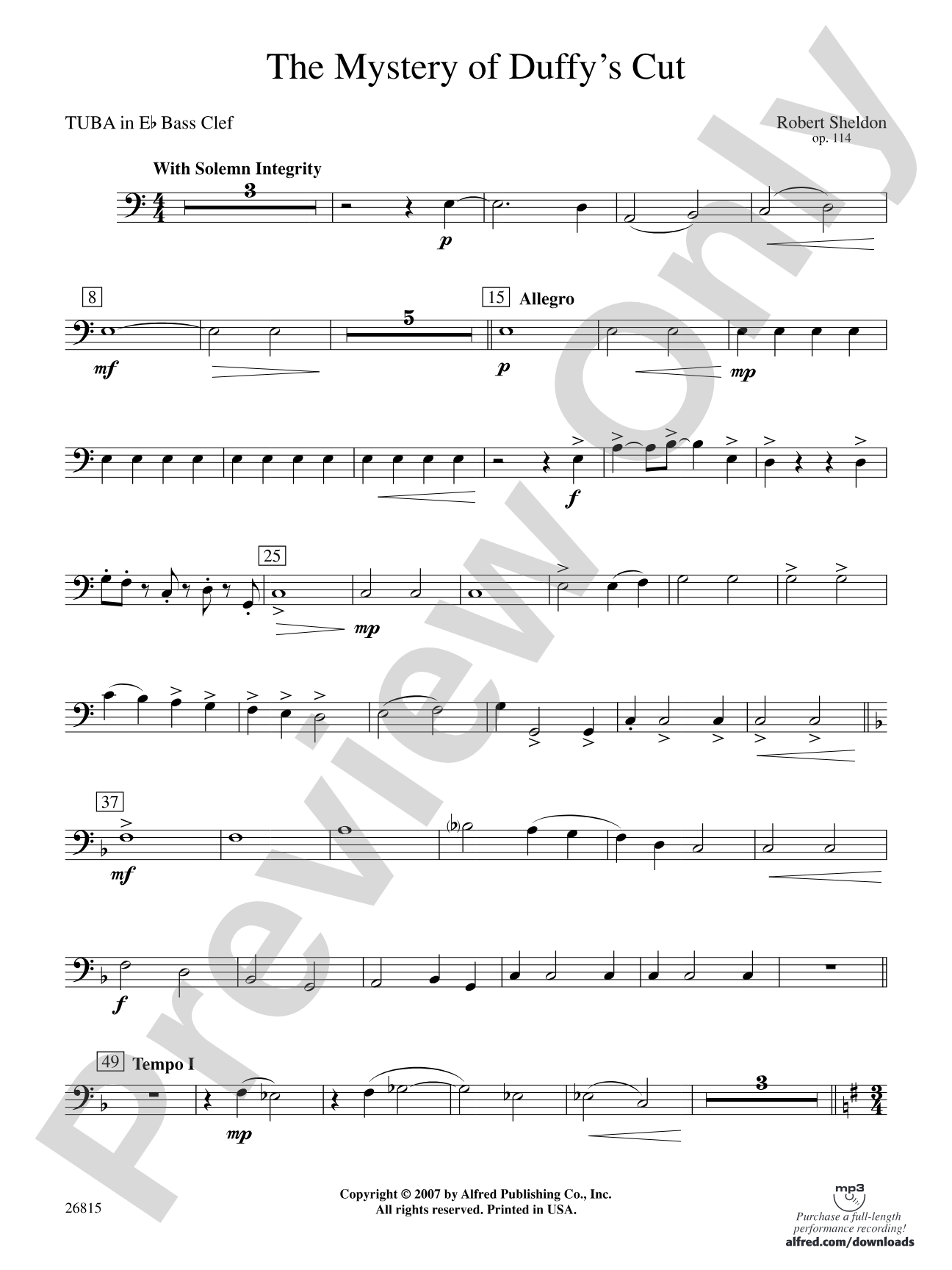 The Mystery of Duffy's Cut: (wp) E-flat Tuba B.C.