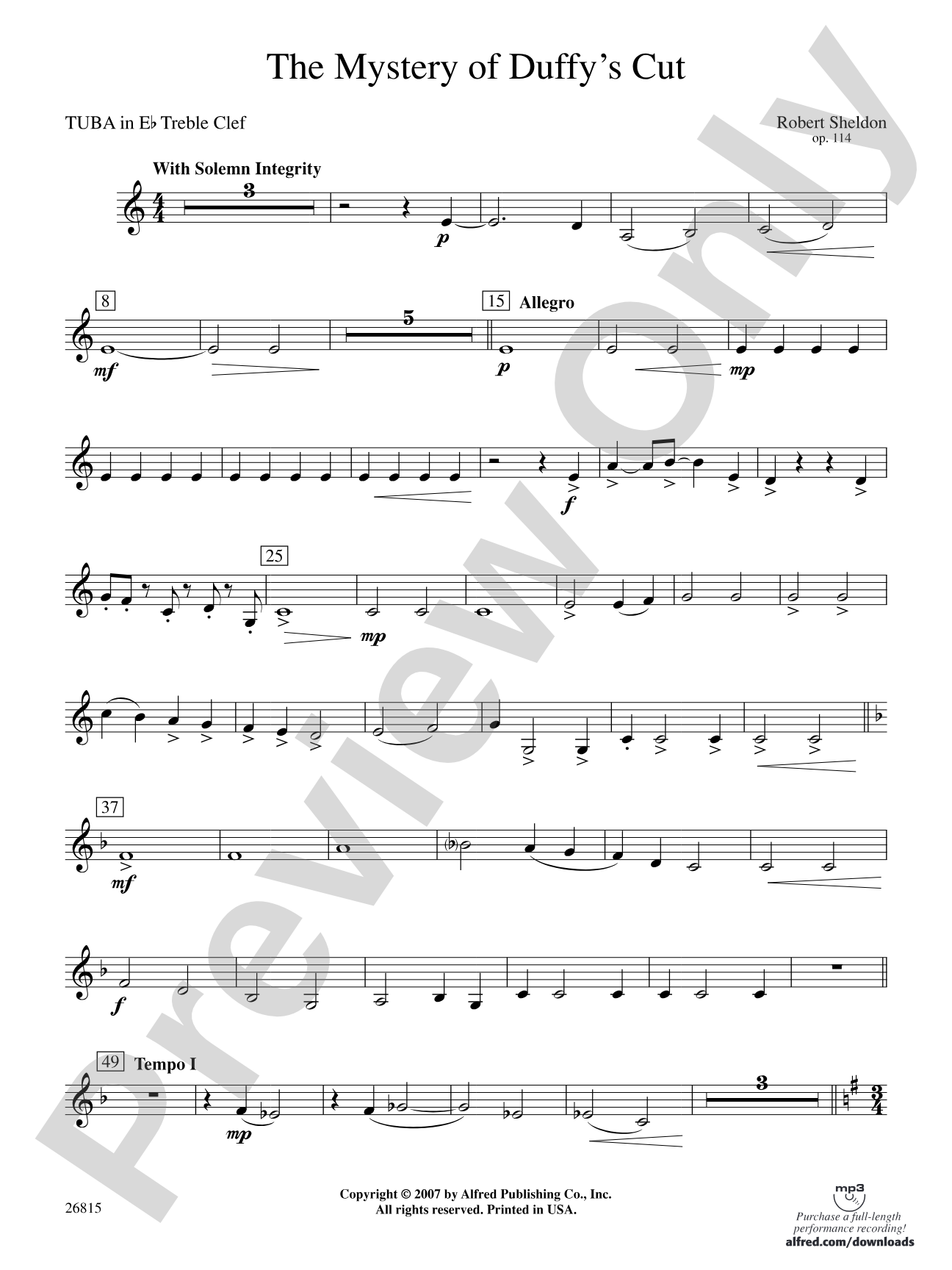 The Mystery of Duffy's Cut: (wp) E-flat Tuba T.C.