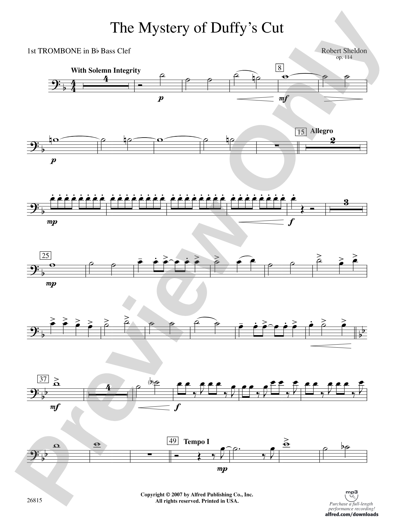 The Mystery of Duffy's Cut: (wp) 1st B-flat Trombone B.C.