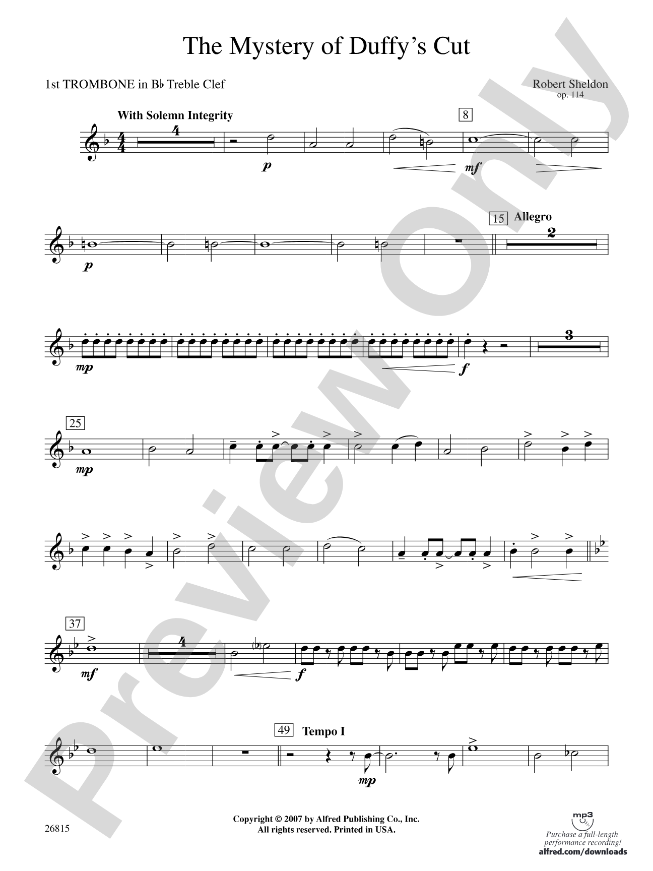 The Mystery of Duffy's Cut: (wp) 1st B-flat Trombone T.C.