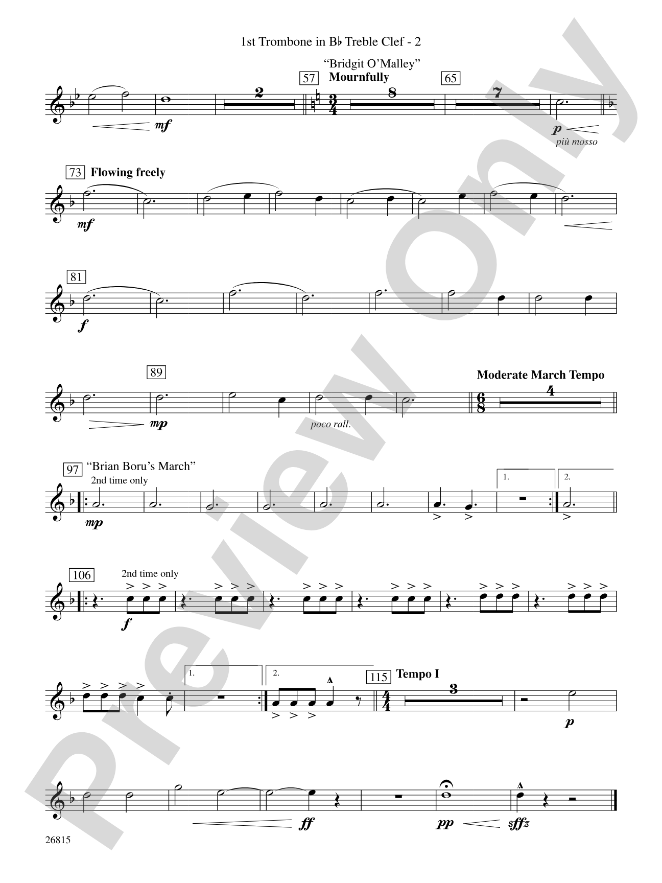 The Mystery of Duffy's Cut: (wp) 1st B-flat Trombone T.C.