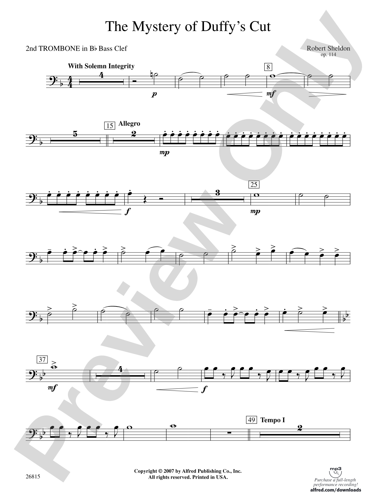 The Mystery of Duffy's Cut: (wp) 2nd B-flat Trombone B.C.